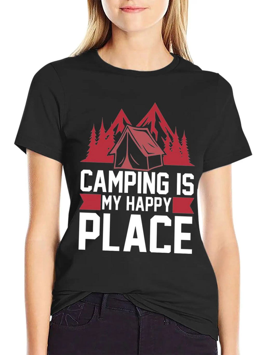 Camping Is My Happy Place Casual Graphic T-Shirt – Simple And Comfortable Daily Wear