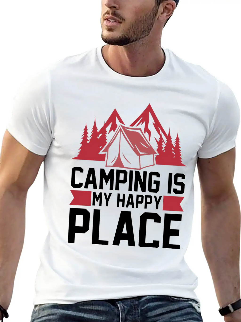 Camping Is My Happy Place Casual Graphic T-Shirt – Simple And Comfortable Daily Wear