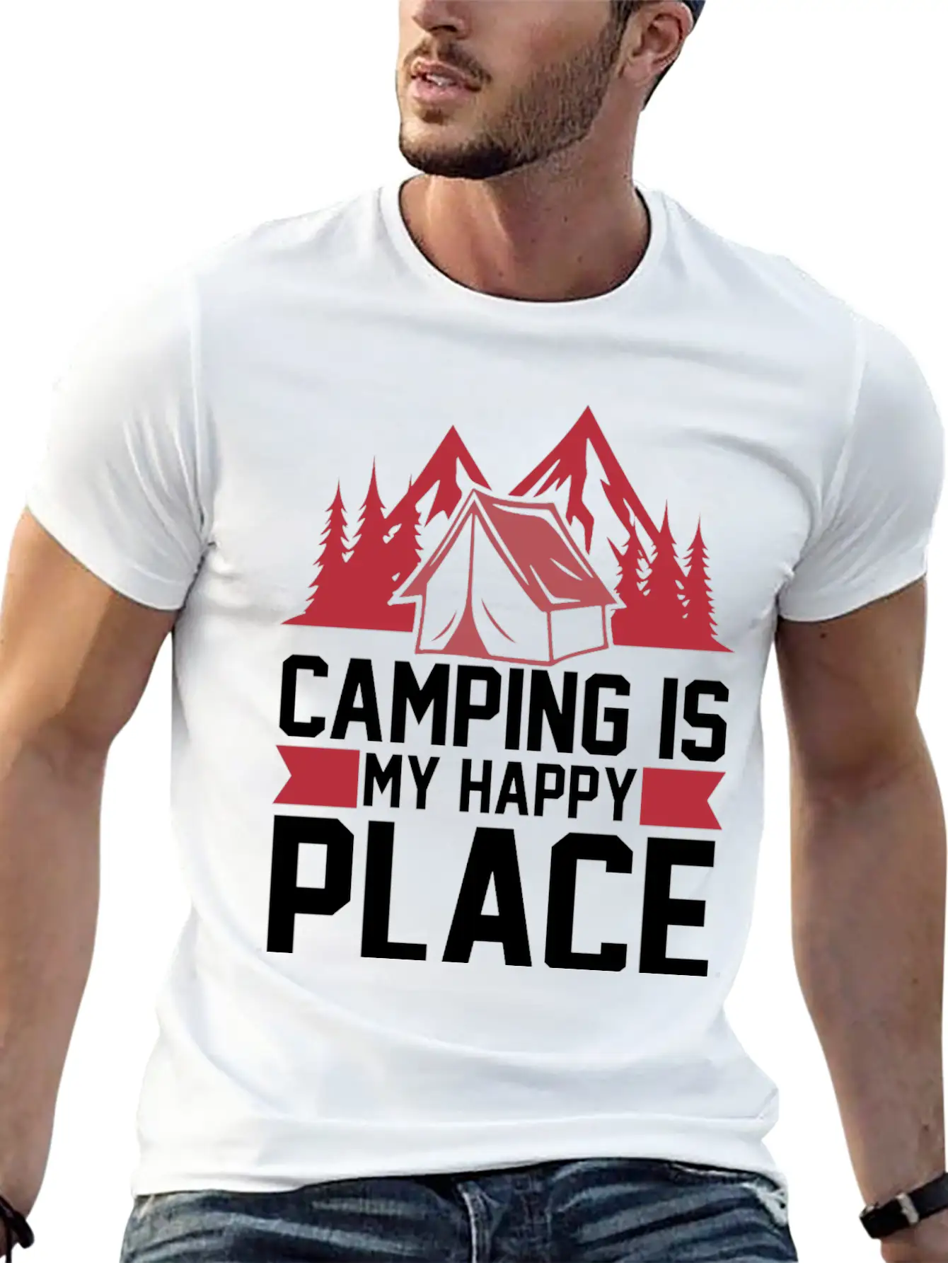 Camping Is My Happy Place Casual Graphic T-Shirt – Simple And Comfortable Daily Wear