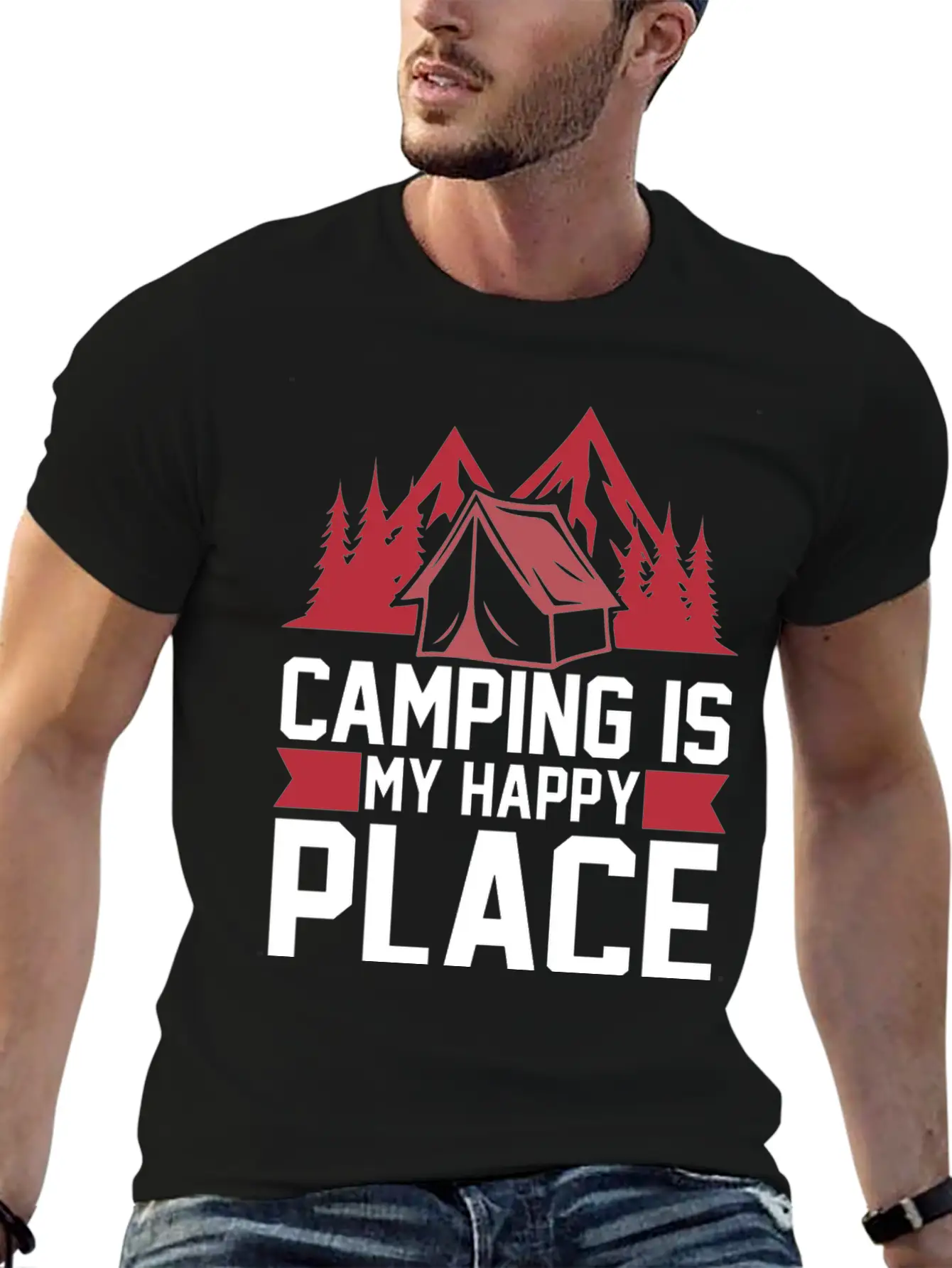 Camping Is My Happy Place Casual Graphic T-Shirt – Simple And Comfortable Daily Wear