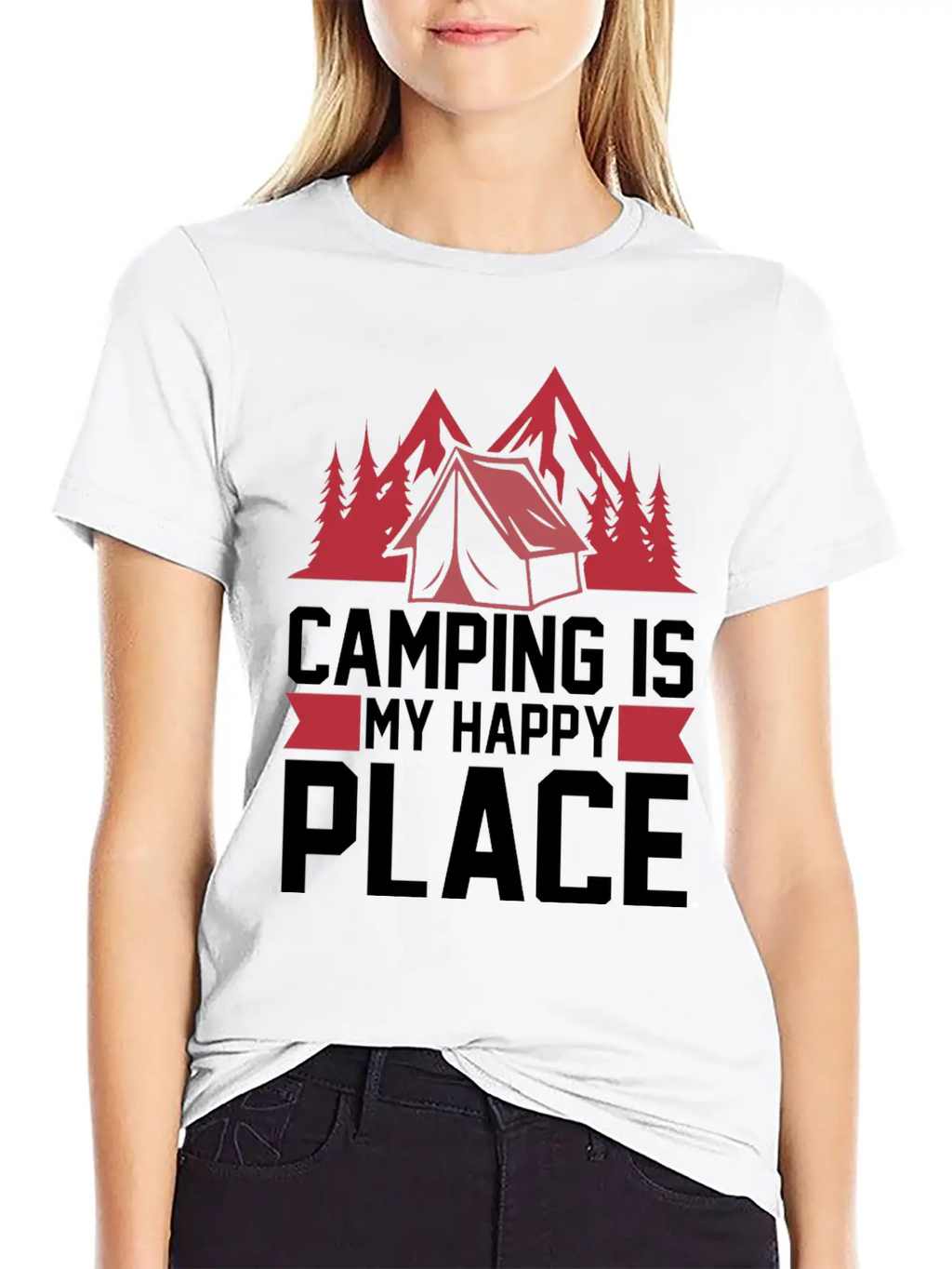 Camping Is My Happy Place Casual Graphic T-Shirt – Simple And Comfortable Daily Wear
