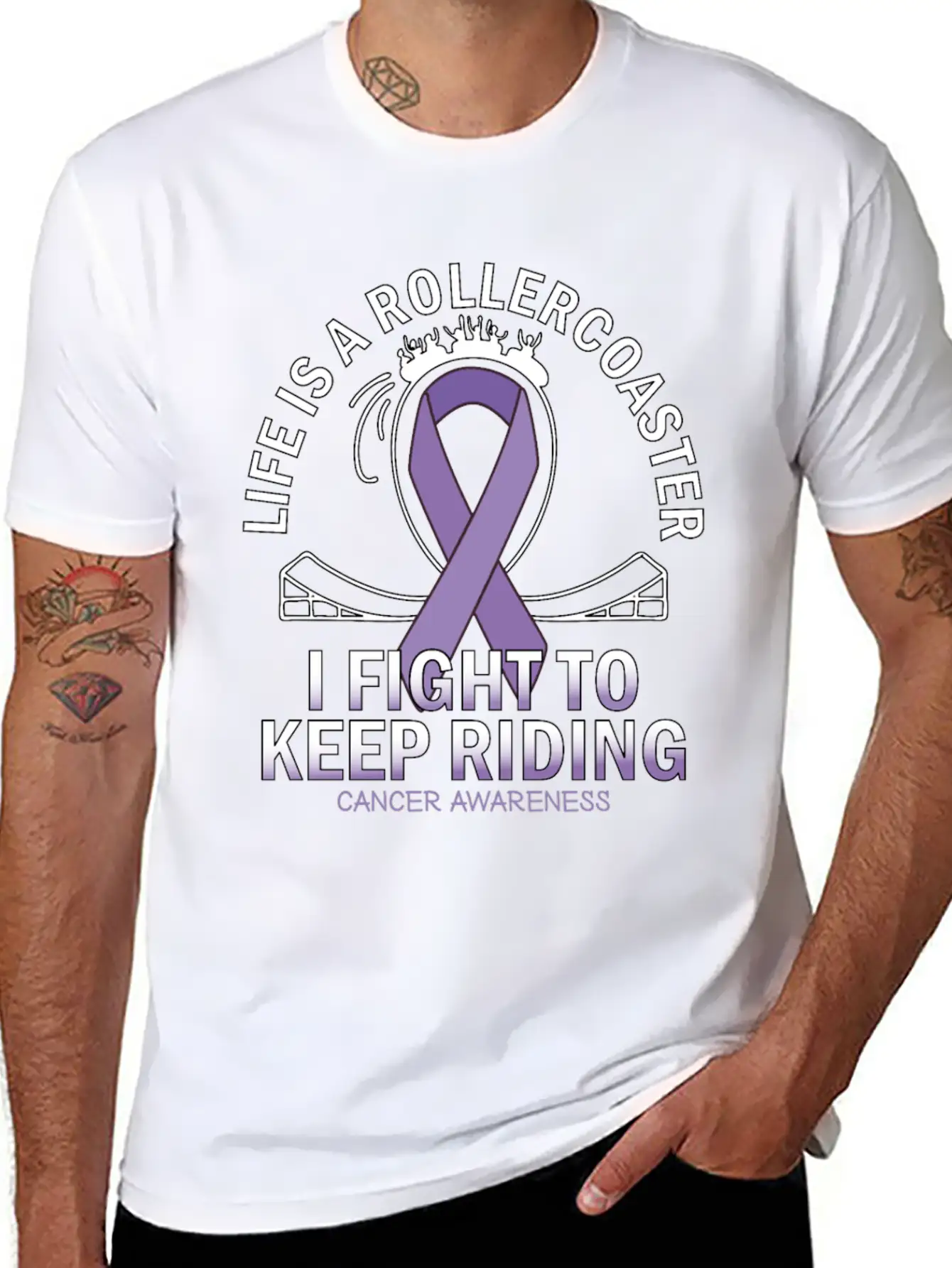 Cancer Awareness Lavender Ribbon Unisex Casual T-Shirt – Clean Design For Daily Comfort