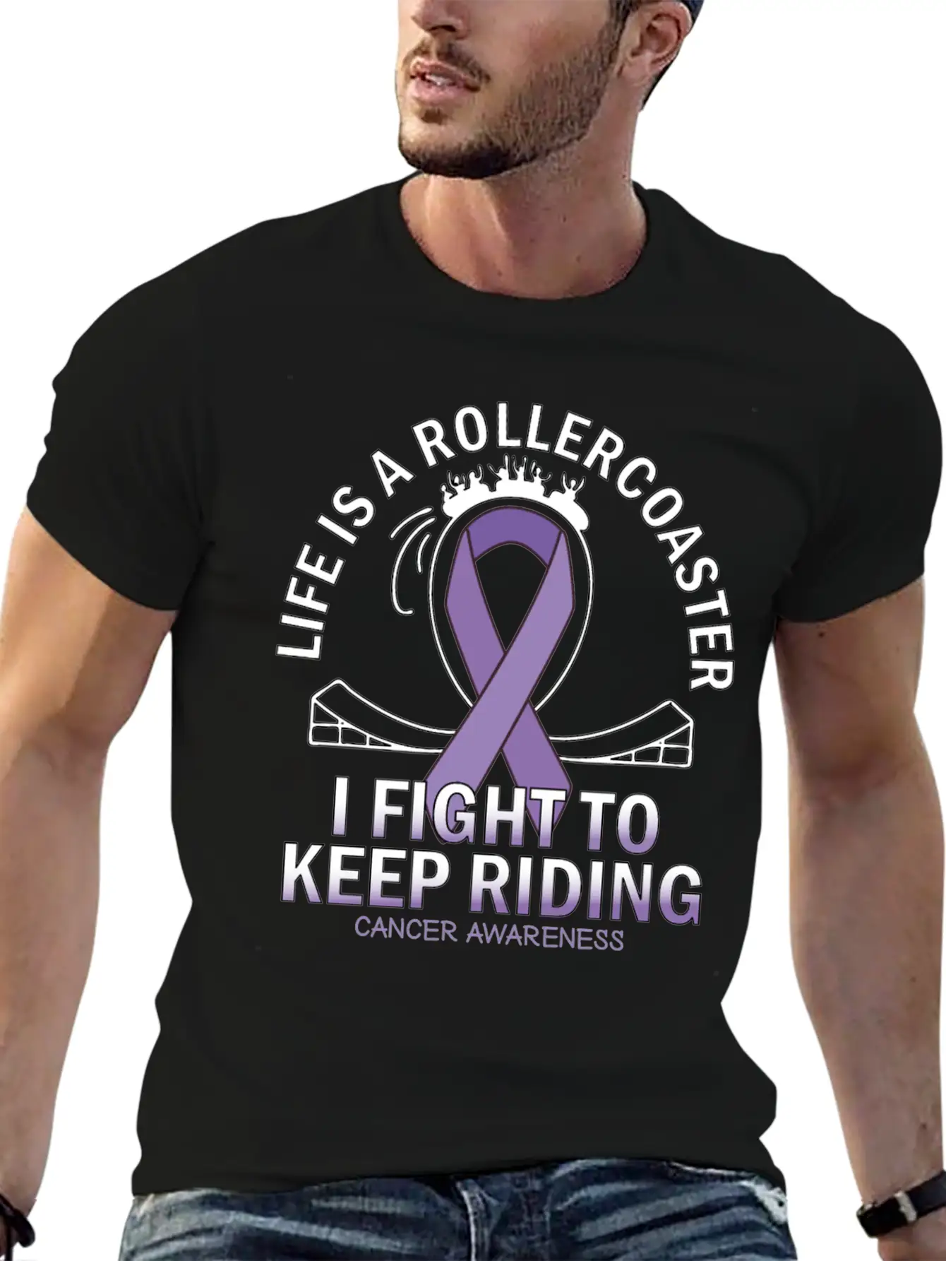 Cancer Awareness Lavender Ribbon Unisex Casual T-Shirt – Clean Design For Daily Comfort