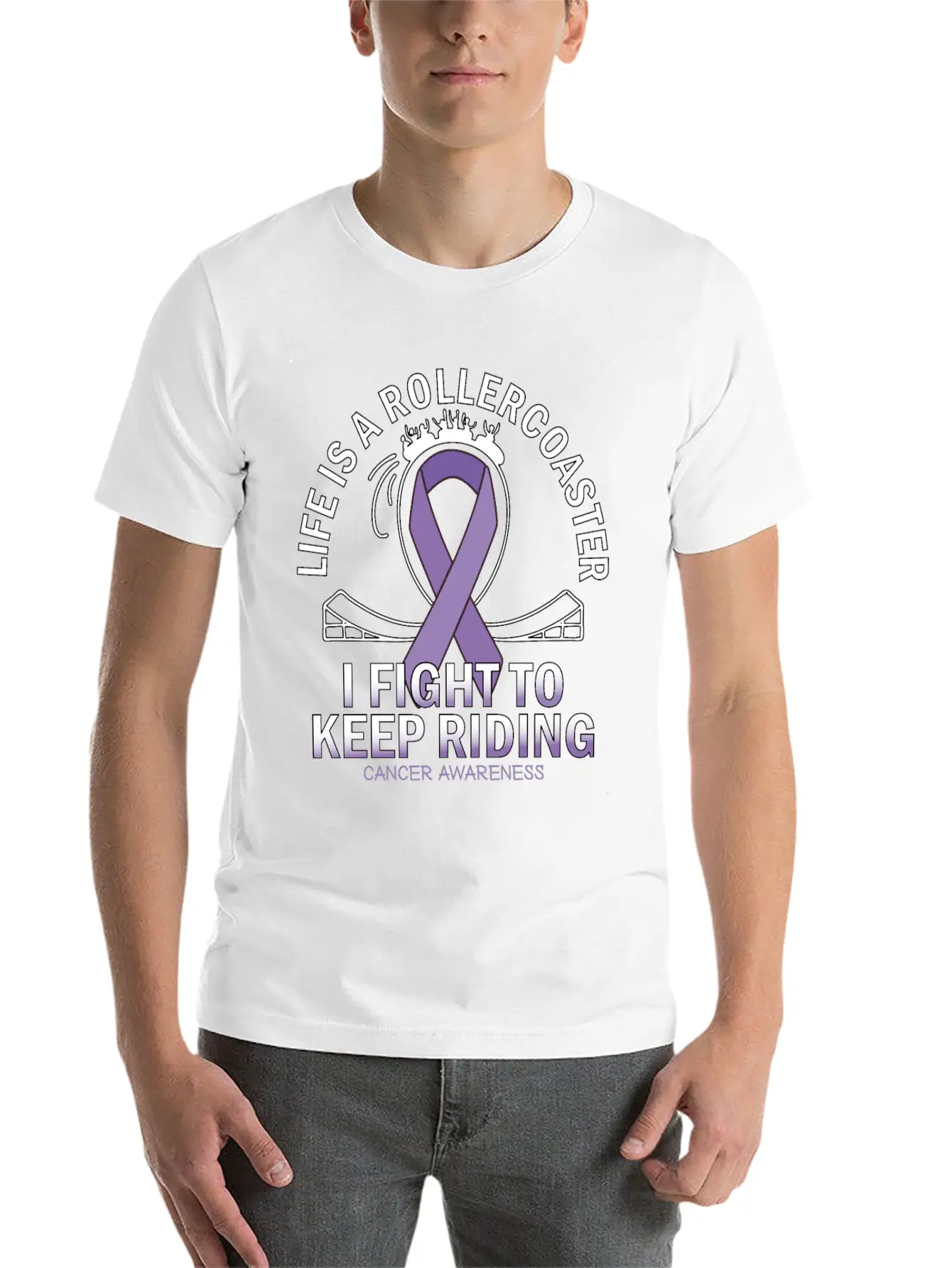 Cancer Awareness Lavender Ribbon Unisex Casual T-Shirt – Clean Design For Daily Comfort