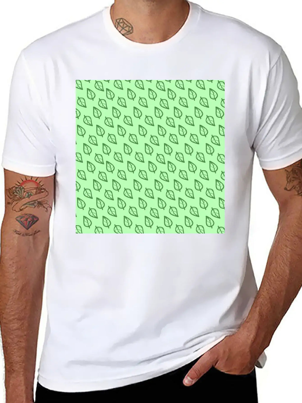 Candy Pastel Mint Green Leaf Plant Pattern Essential Cotton Tee For Daily Outfits – Unisex Style