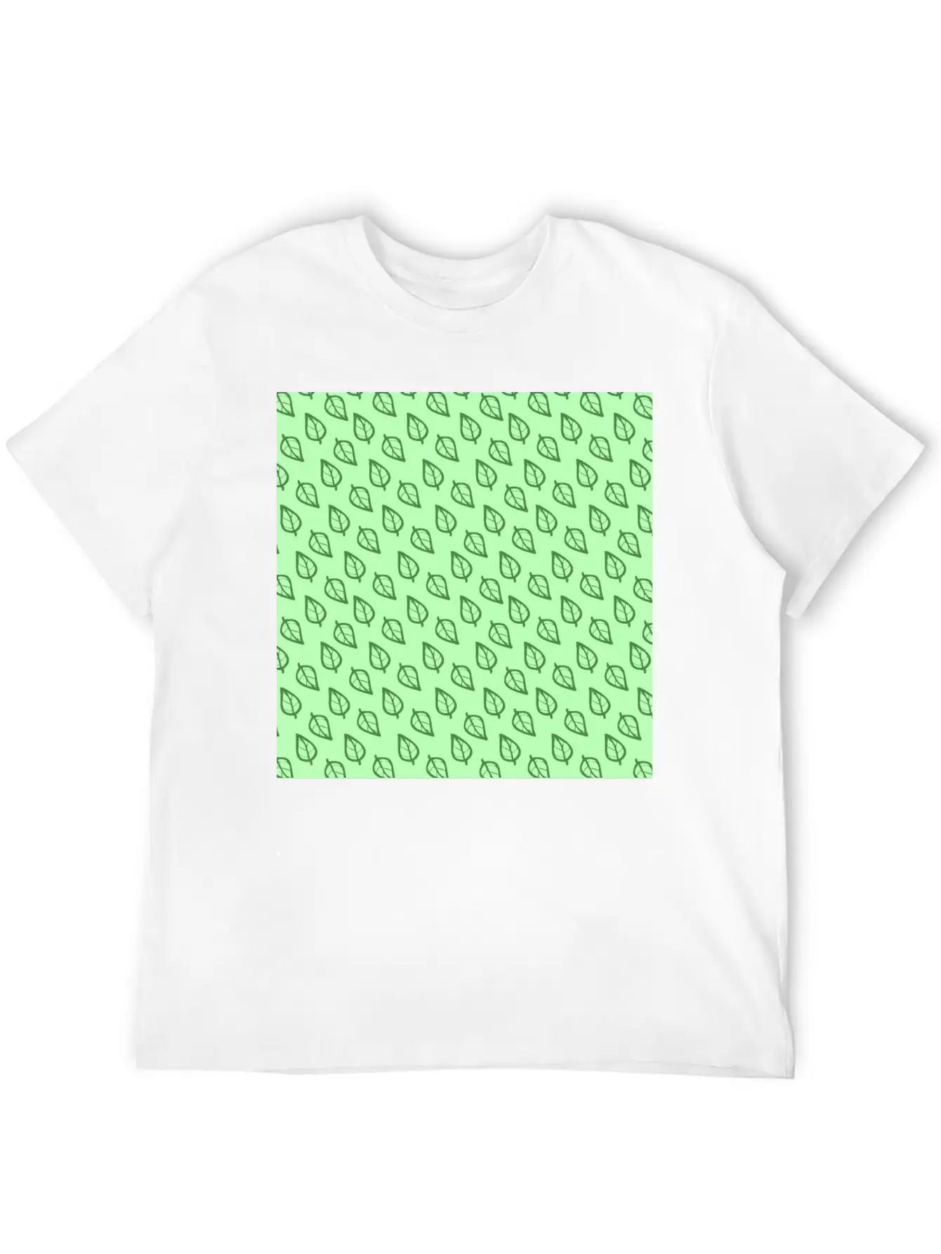 Candy Pastel Mint Green Leaf Plant Pattern Essential Cotton Tee For Daily Outfits – Unisex Style