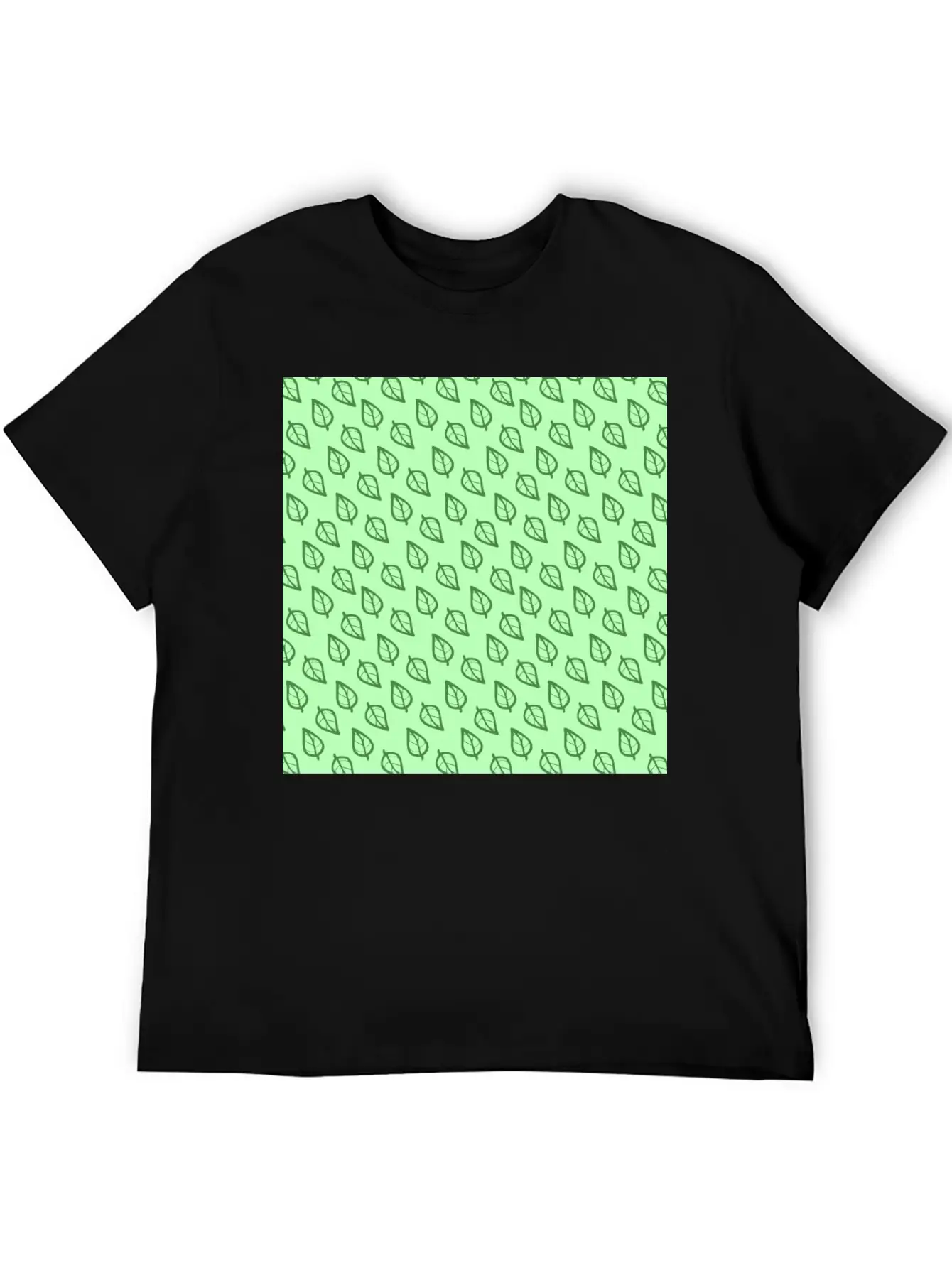 Candy Pastel Mint Green Leaf Plant Pattern Essential Cotton Tee For Daily Outfits – Unisex Style
