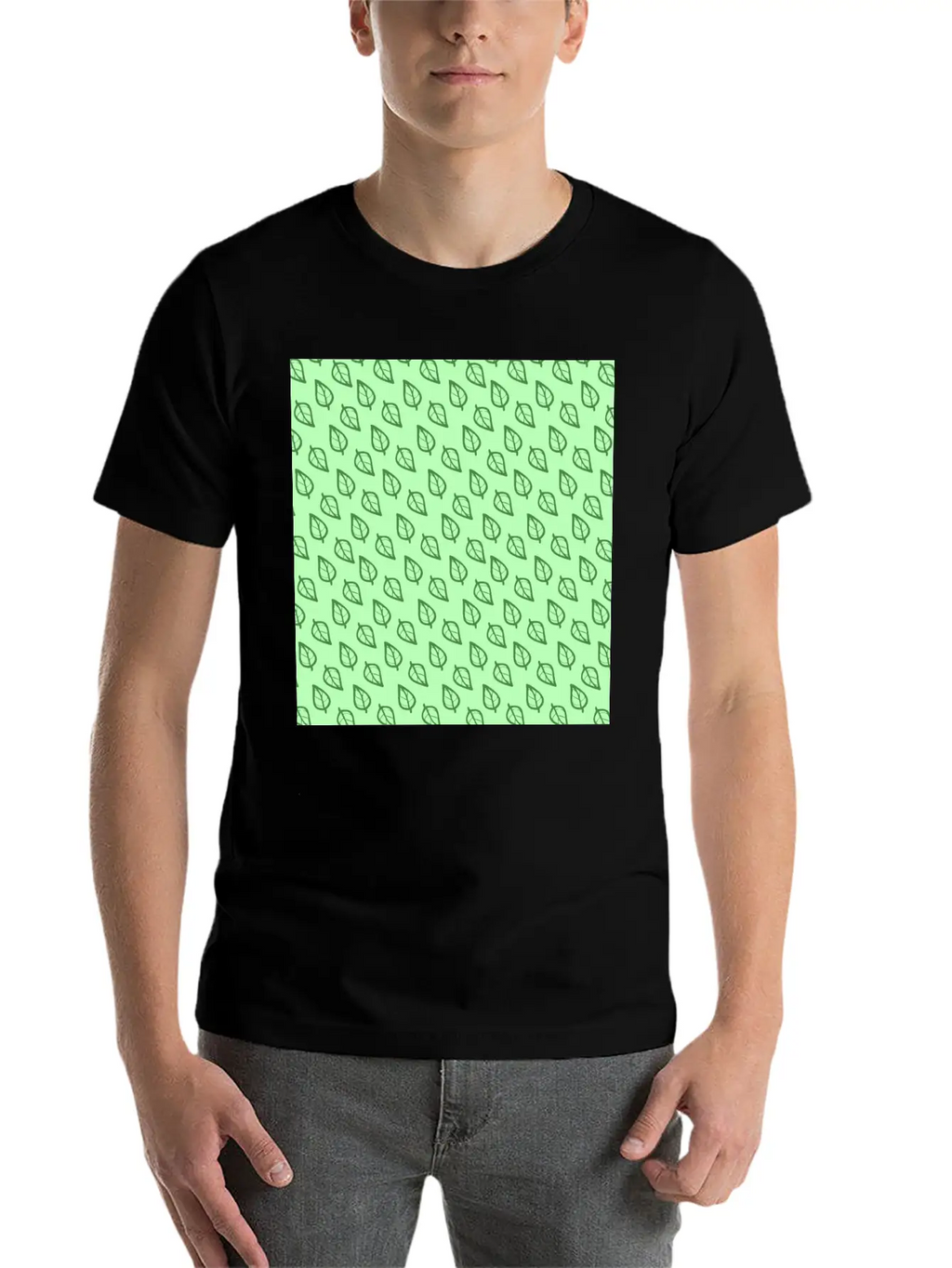 Candy Pastel Mint Green Leaf Plant Pattern Essential Cotton Tee For Daily Outfits – Unisex Style
