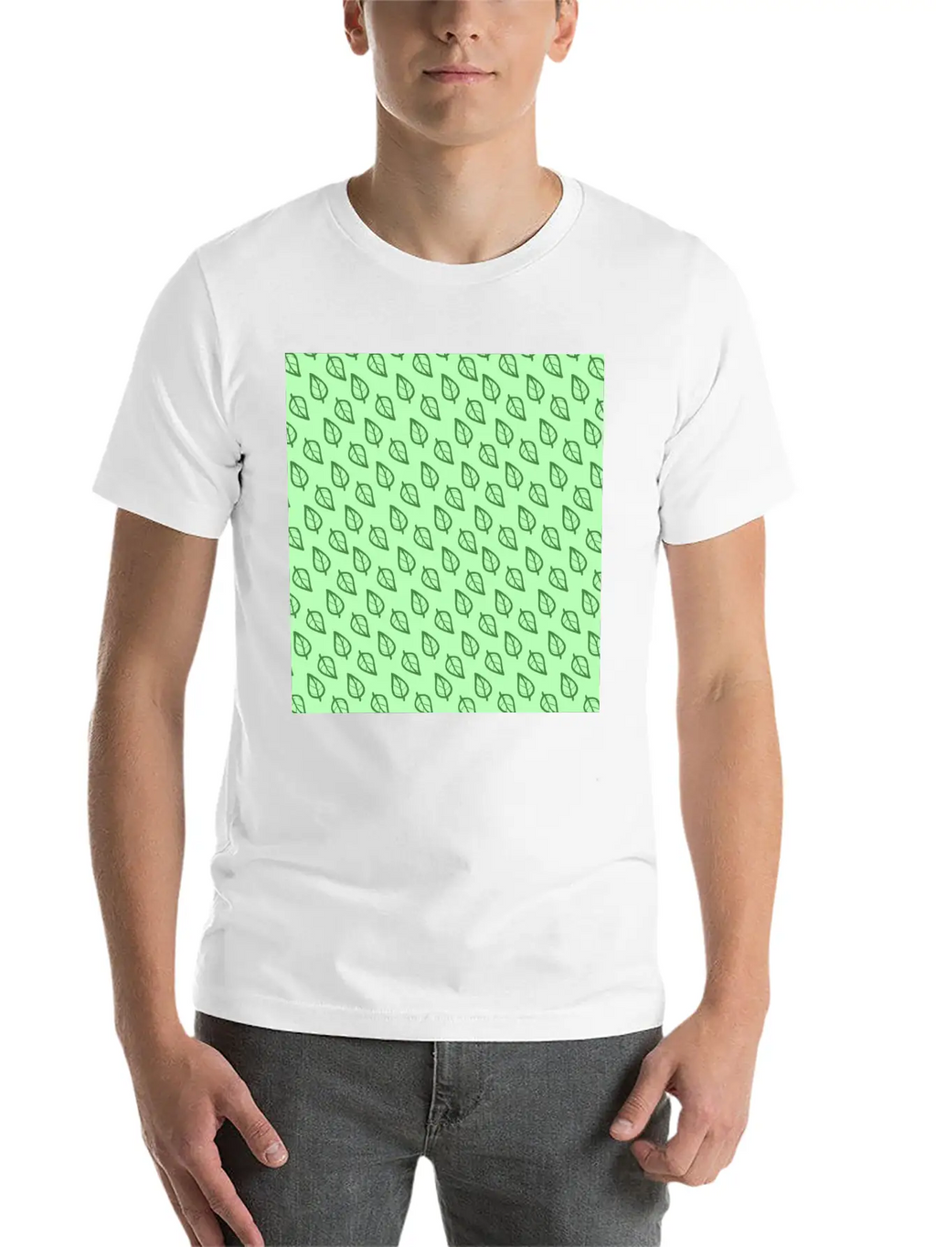 Candy Pastel Mint Green Leaf Plant Pattern Essential Cotton Tee For Daily Outfits – Unisex Style