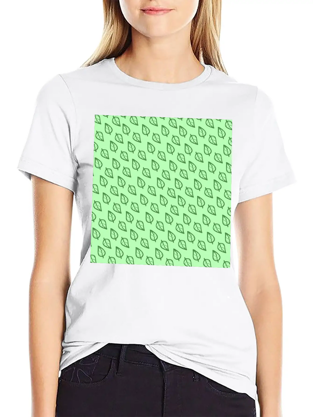 Candy Pastel Mint Green Leaf Plant Pattern Essential Cotton Tee For Daily Outfits – Unisex Style