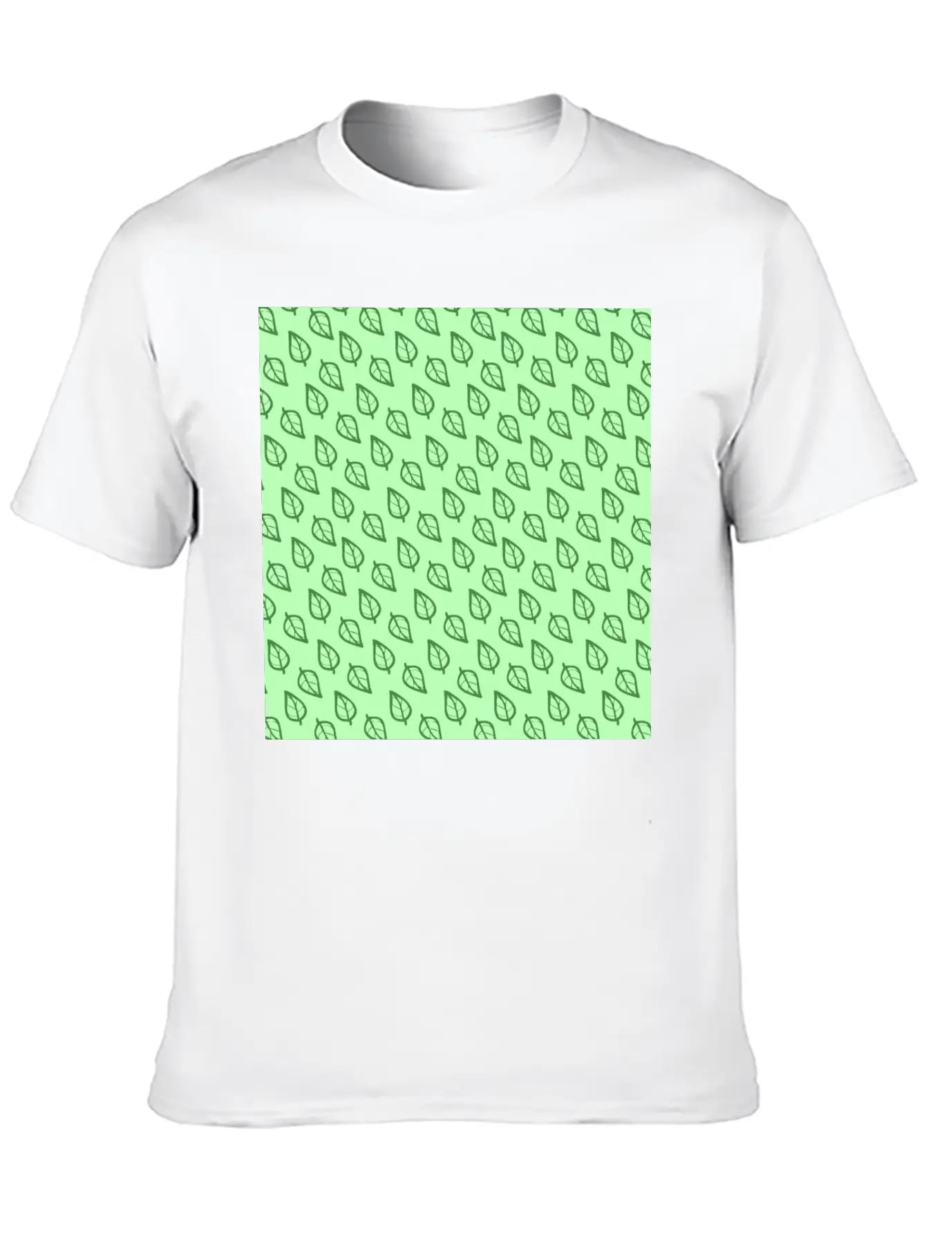 Candy Pastel Mint Green Leaf Plant Pattern Essential Cotton Tee For Daily Outfits – Unisex Style