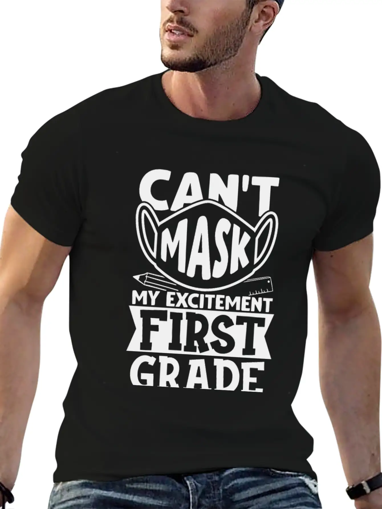 Can't Mask My Excitement For First Grade Unisex Casual T-Shirt – Clean Design For Daily Comfort