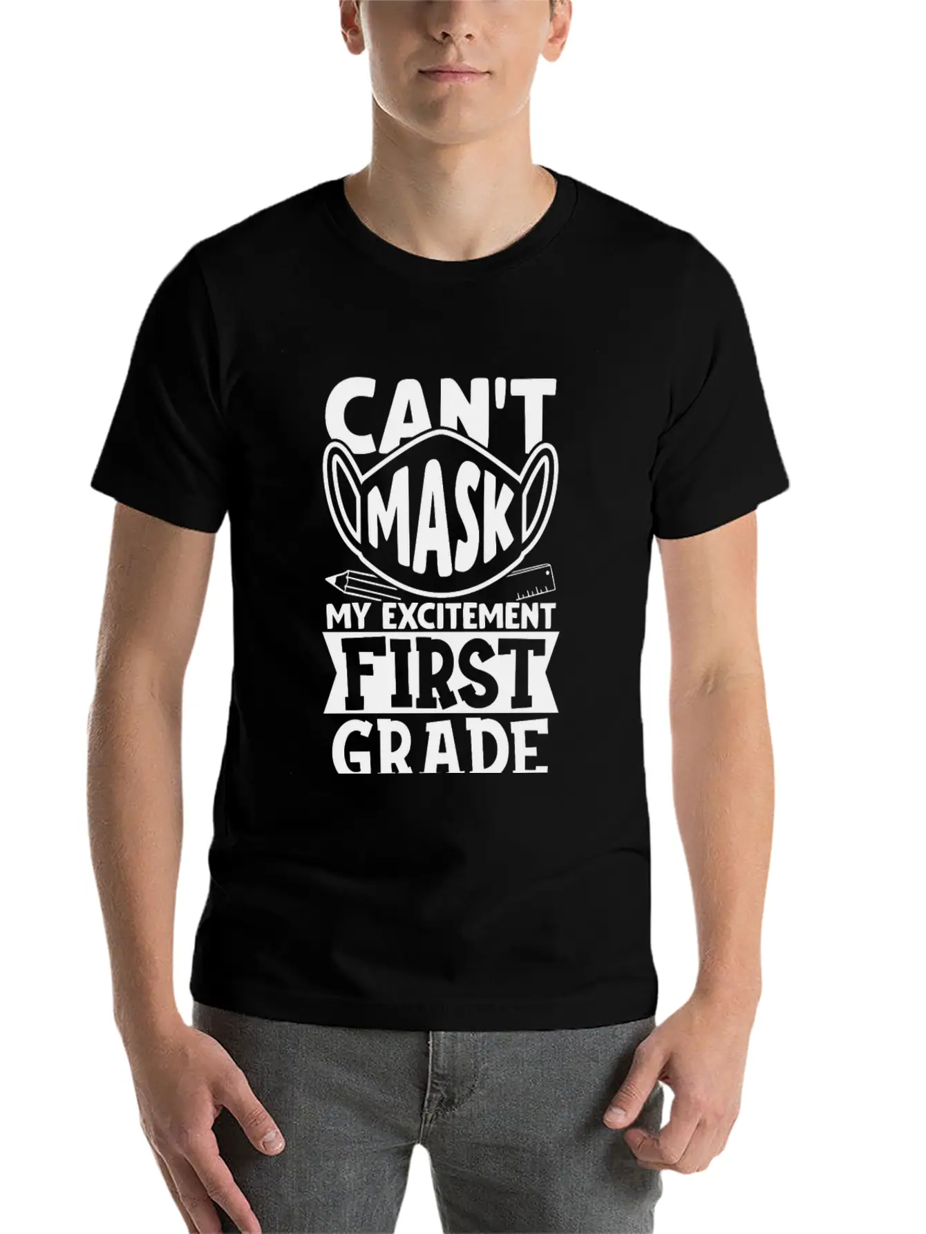 Can't Mask My Excitement For First Grade Unisex Casual T-Shirt – Clean Design For Daily Comfort