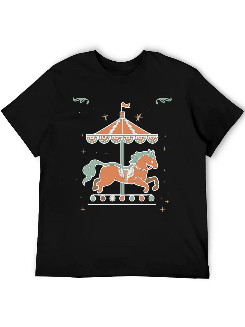 Carousel Horse Design Casual Graphic T-Shirt – Simple And Comfortable Daily Wear