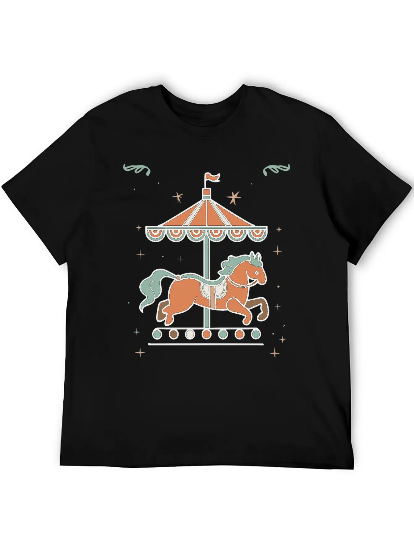 Carousel Horse Design Casual Graphic T-Shirt – Simple And Comfortable Daily Wear