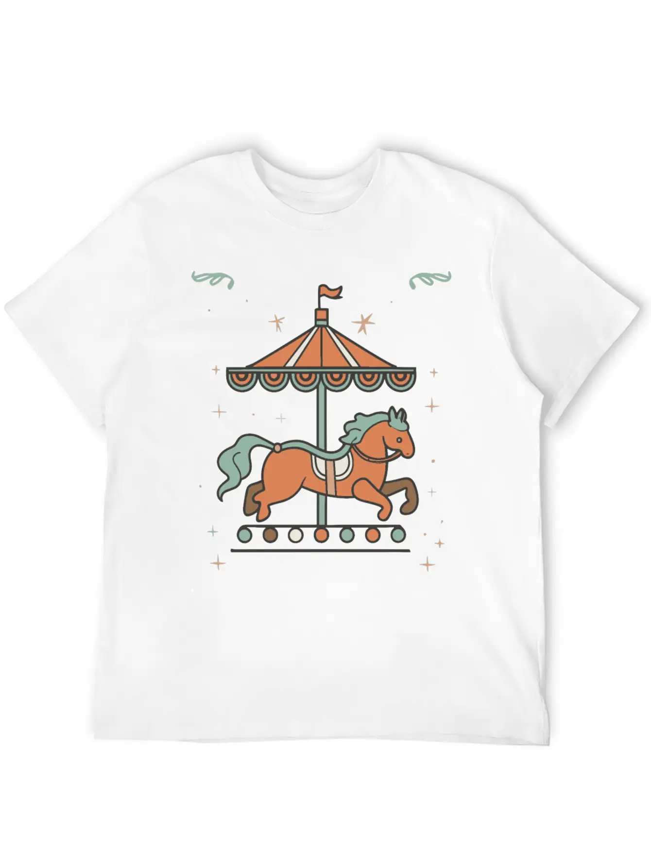 Carousel Horse Design Casual Graphic T-Shirt – Simple And Comfortable Daily Wear
