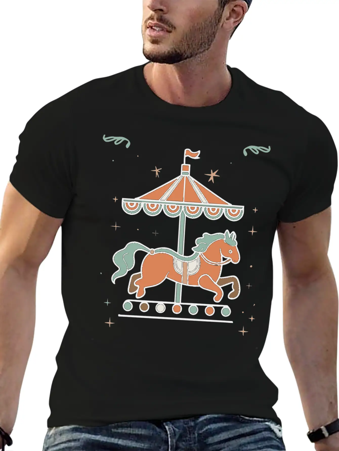 Carousel Horse Design Casual Graphic T-Shirt – Simple And Comfortable Daily Wear