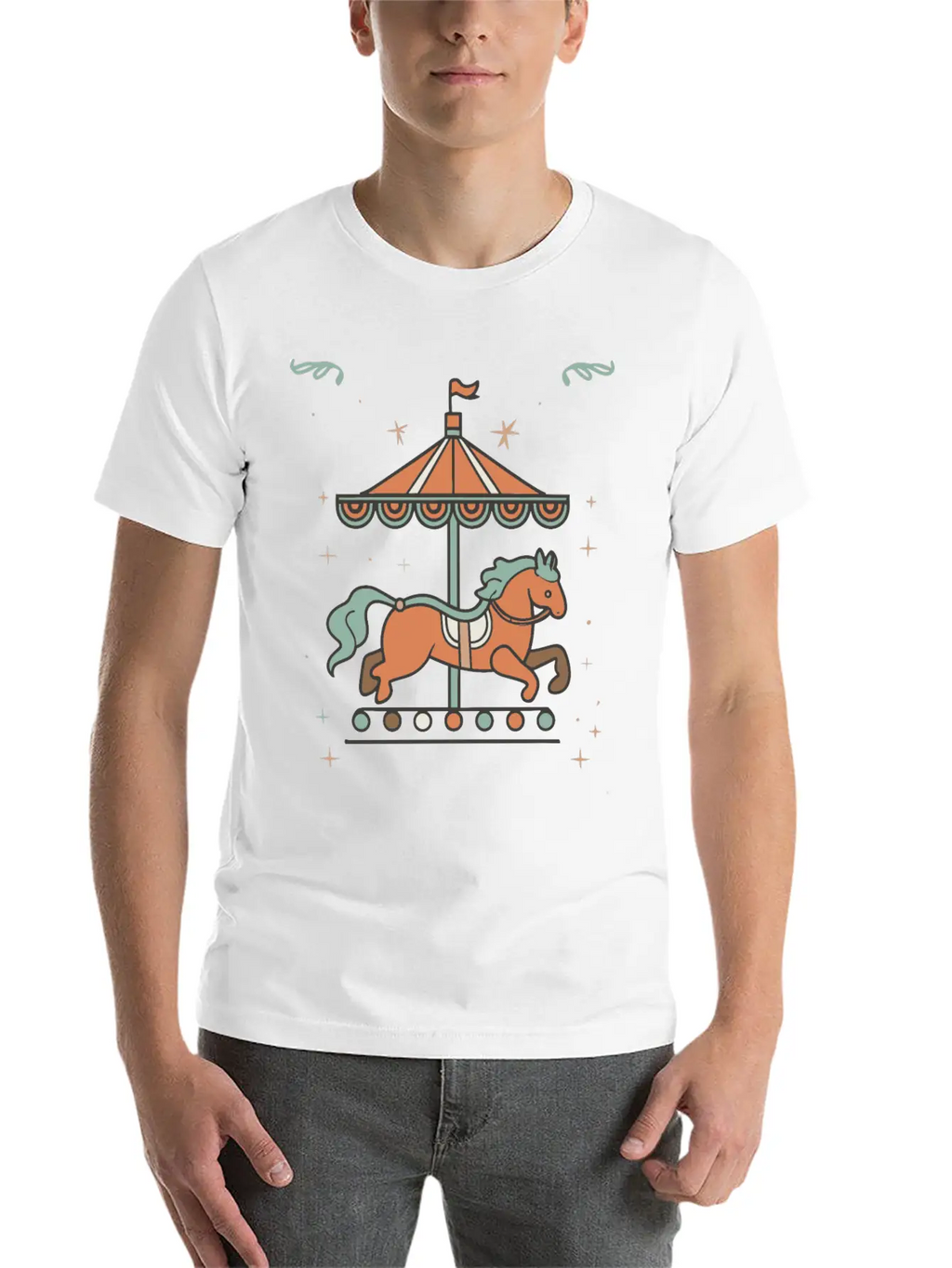 Carousel Horse Design Casual Graphic T-Shirt – Simple And Comfortable Daily Wear