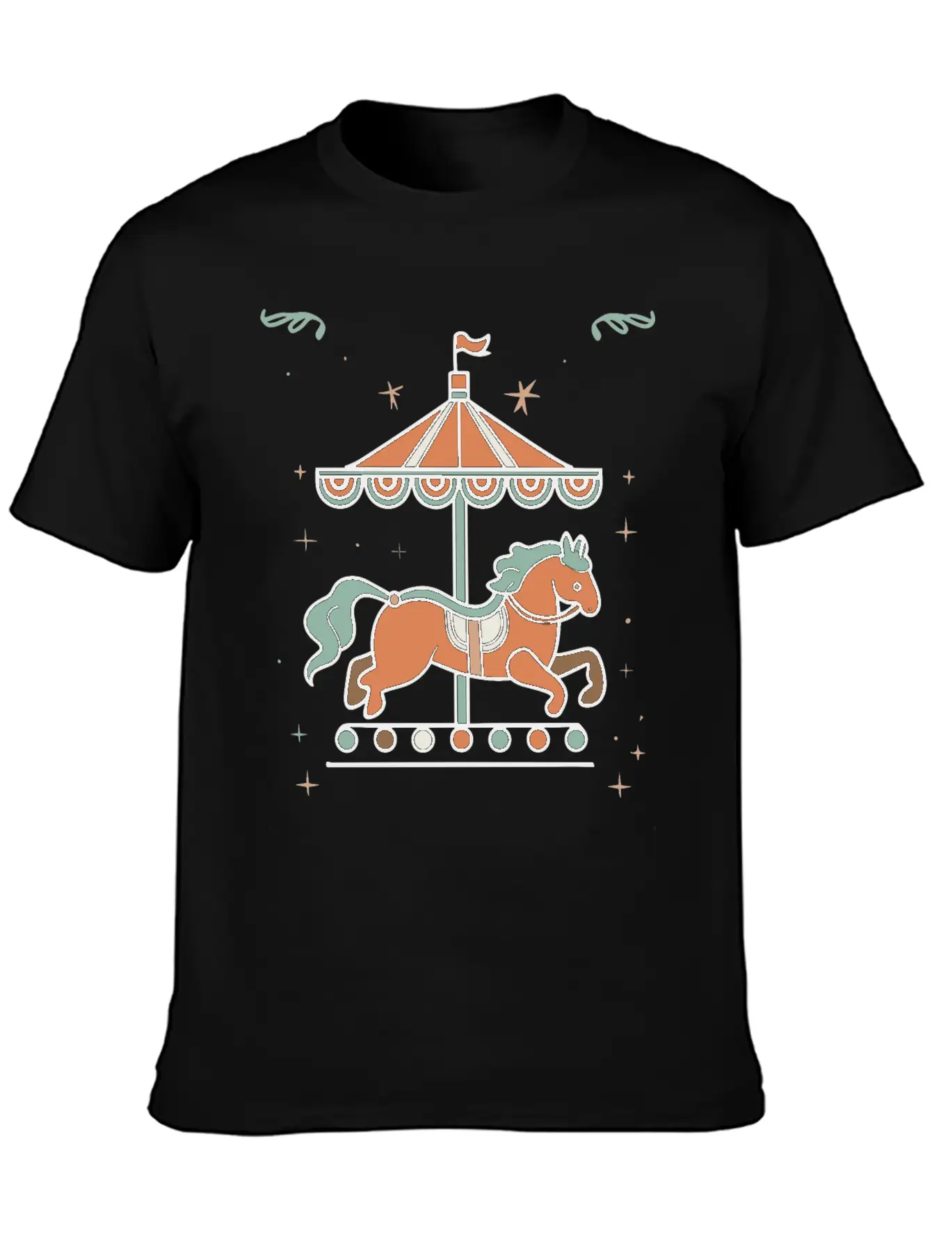 Carousel Horse Design Casual Graphic T-Shirt – Simple And Comfortable Daily Wear