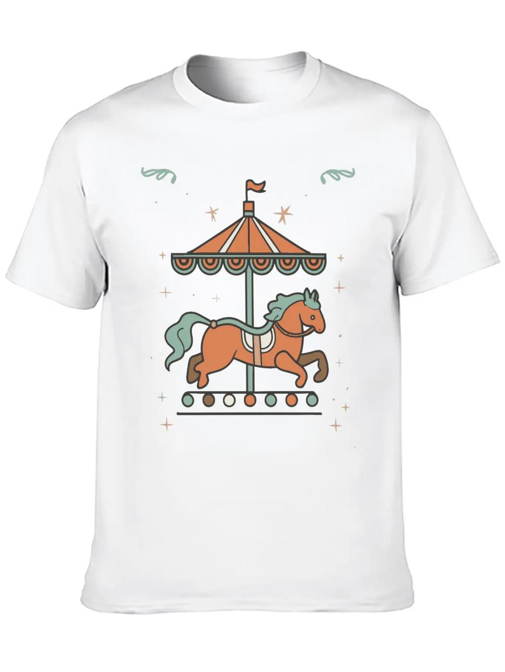 Carousel Horse Design Casual Graphic T-Shirt – Simple And Comfortable Daily Wear