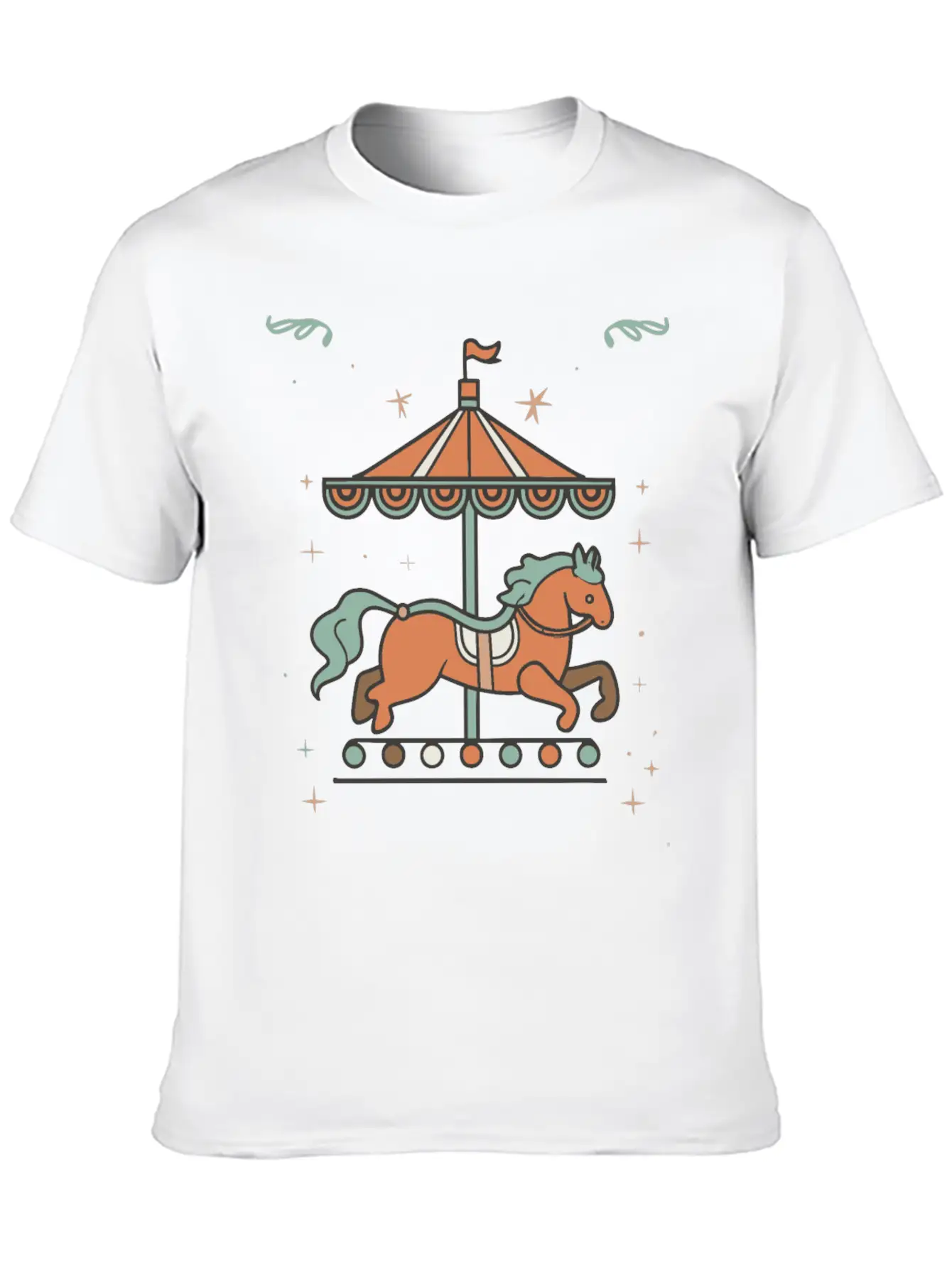 Carousel Horse Design Casual Graphic T-Shirt – Simple And Comfortable Daily Wear