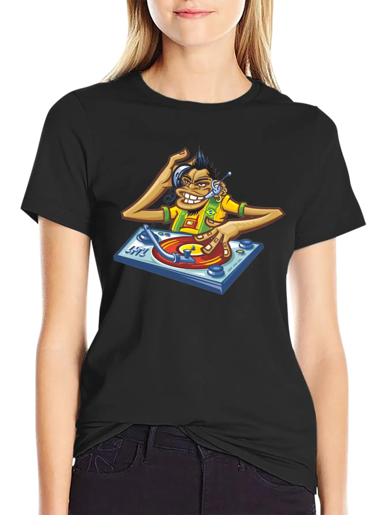 Cartoon Dj Essential Cotton Tee For Daily Outfits – Unisex Style