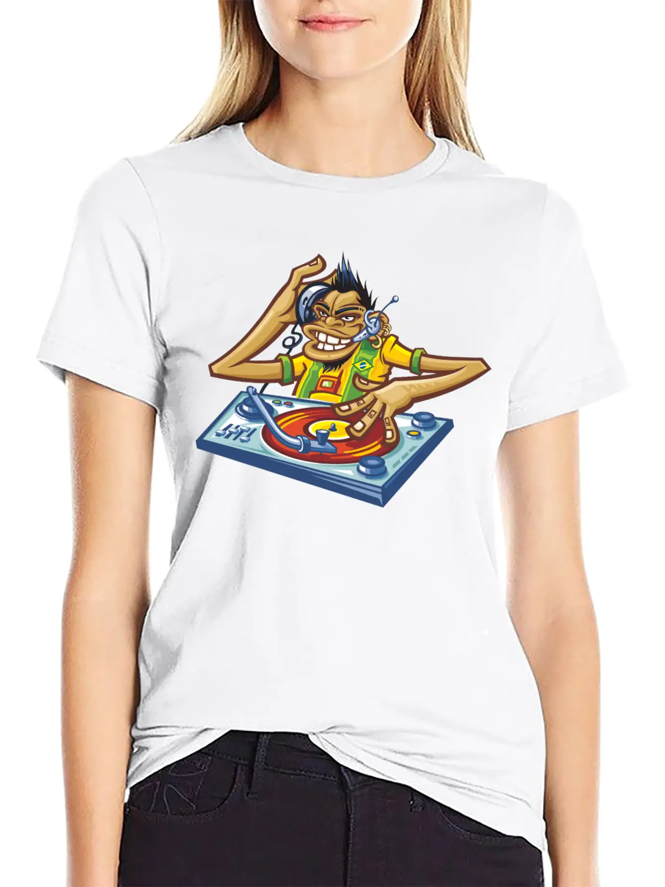 Cartoon Dj Essential Cotton Tee For Daily Outfits – Unisex Style