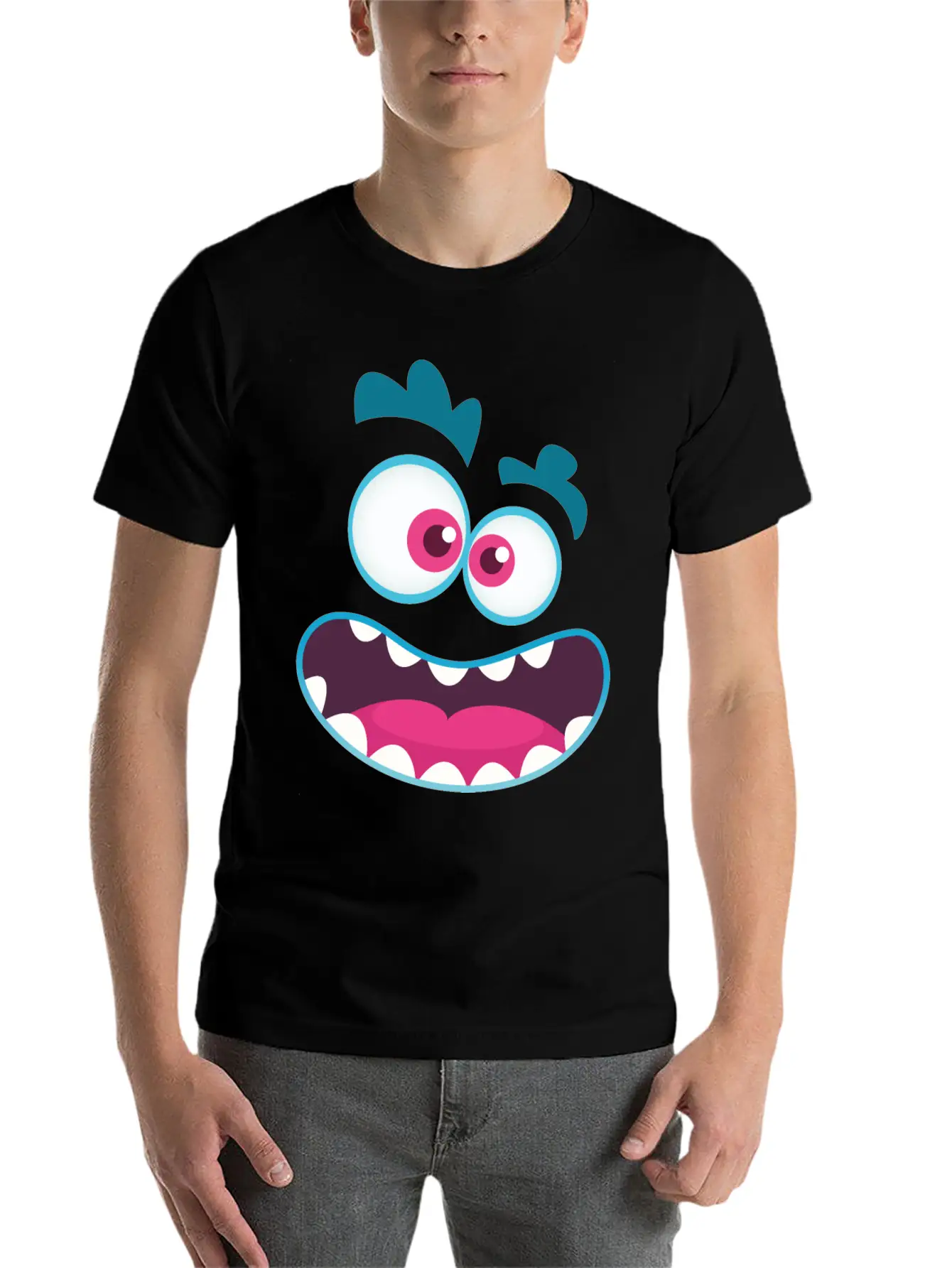 Cartoon Monster Emotion Unisex Casual T-Shirt – Clean Design For Daily Comfort