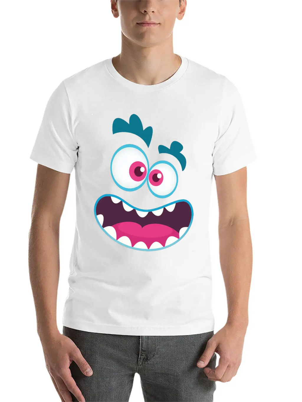 Cartoon Monster Emotion Unisex Casual T-Shirt – Clean Design For Daily Comfort