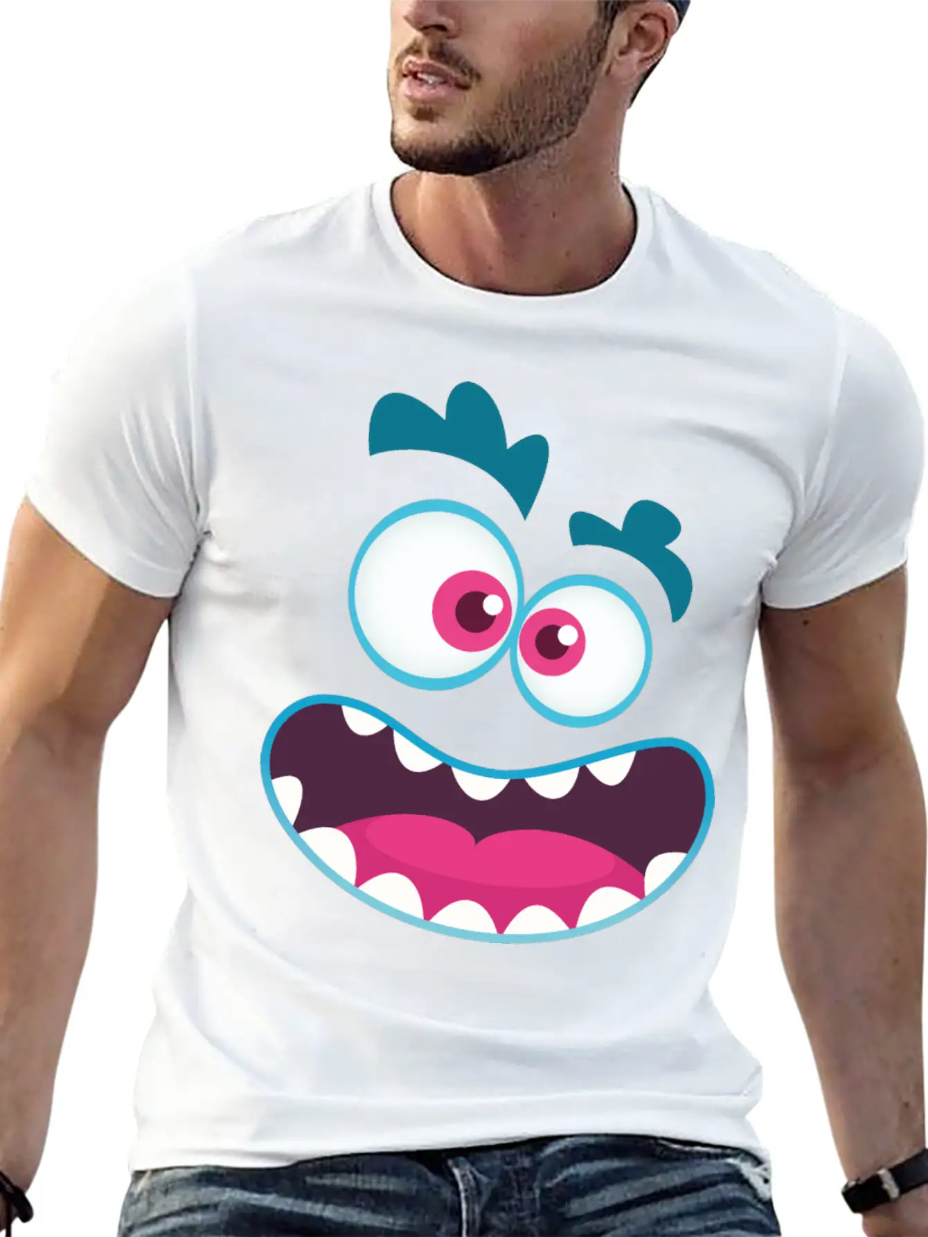 Cartoon Monster Emotion Unisex Casual T-Shirt – Clean Design For Daily Comfort