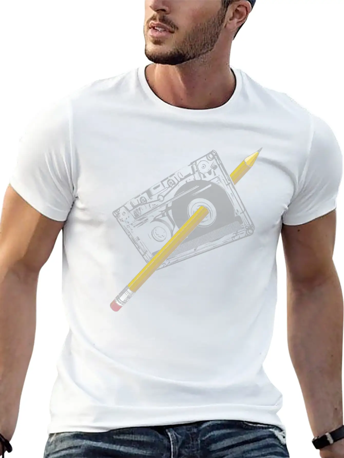 Cassette With Pencil Unisex Short Sleeve Soft Cotton T-Shirt – Casual Everyday Wear