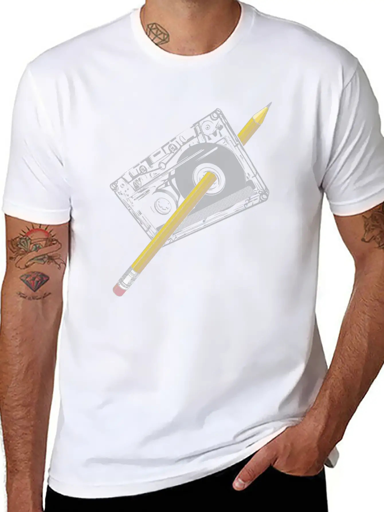 Cassette With Pencil Unisex Short Sleeve Soft Cotton T-Shirt – Casual Everyday Wear