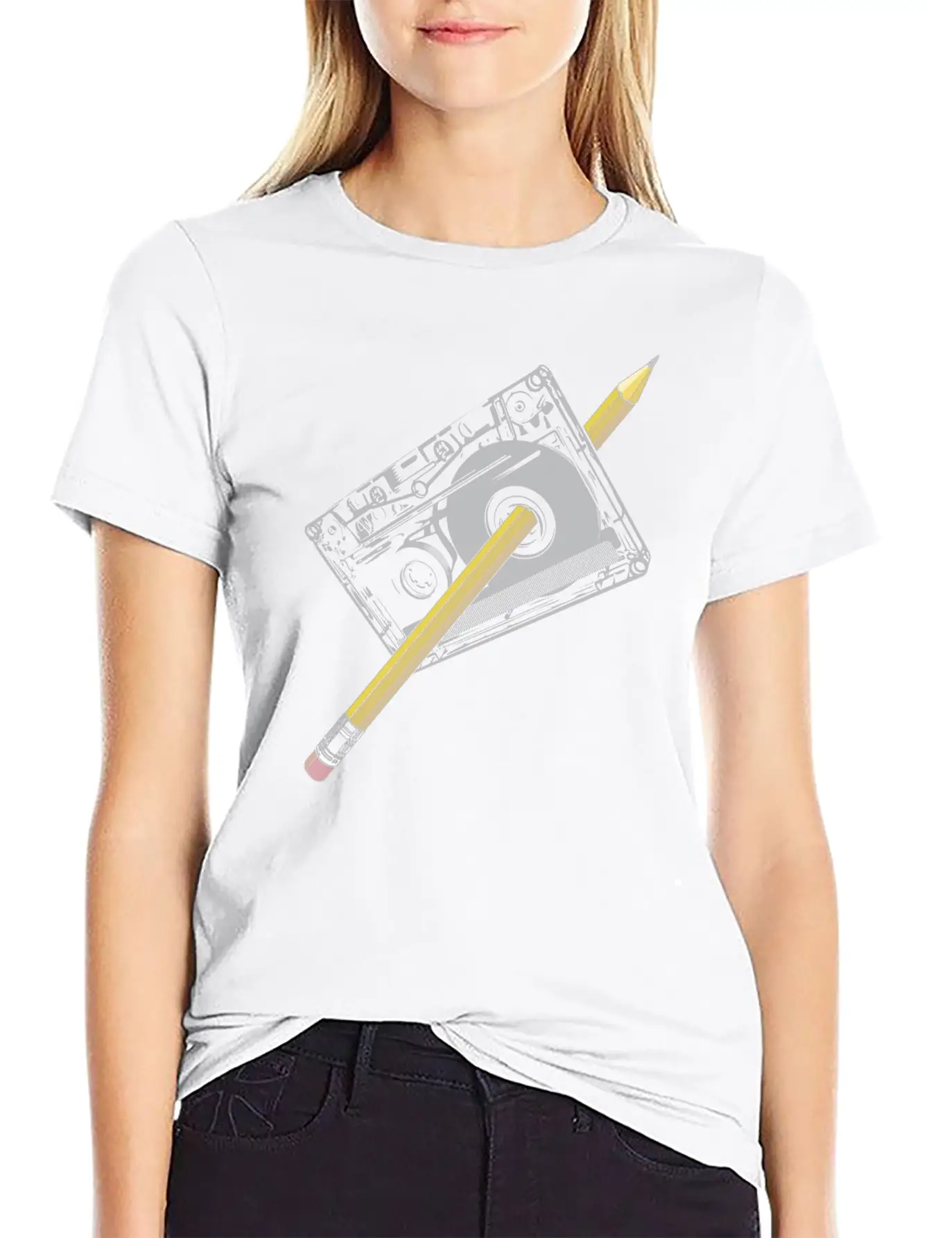 Cassette With Pencil Unisex Short Sleeve Soft Cotton T-Shirt – Casual Everyday Wear