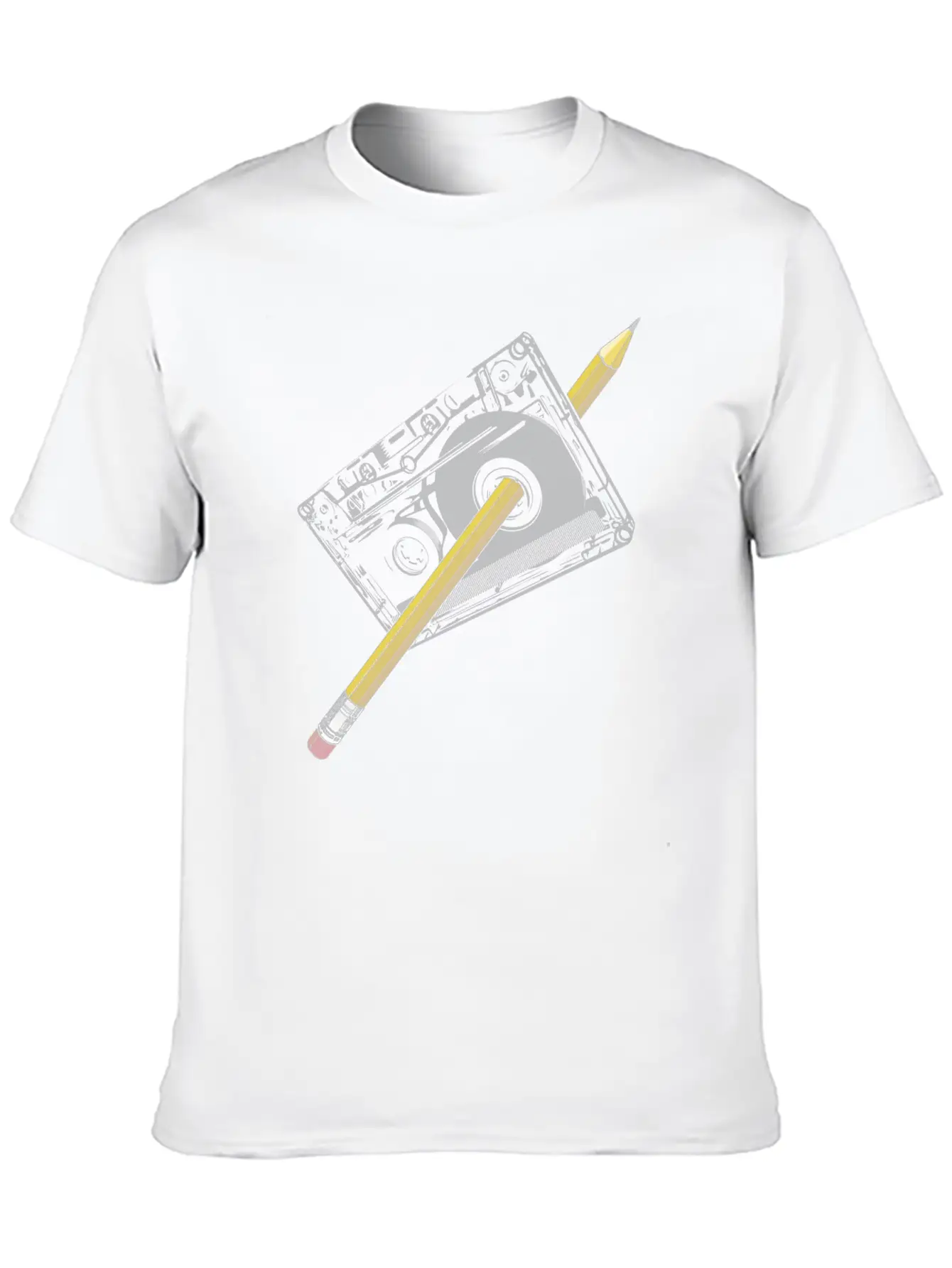 Cassette With Pencil Unisex Short Sleeve Soft Cotton T-Shirt – Casual Everyday Wear