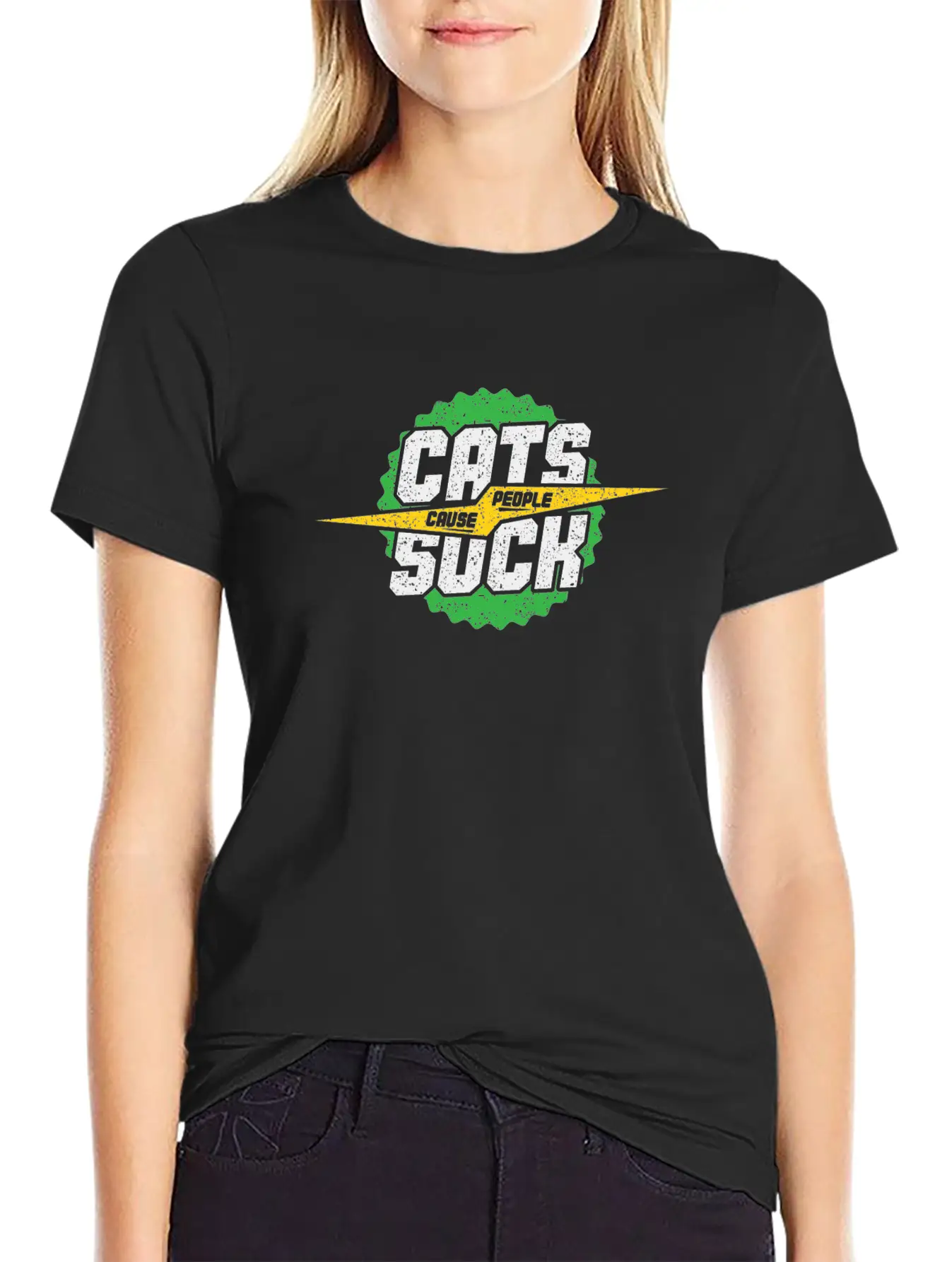 Cat Cause People Suck Gift Idea Green Unisex Casual T-Shirt – Clean Design For Daily Comfort