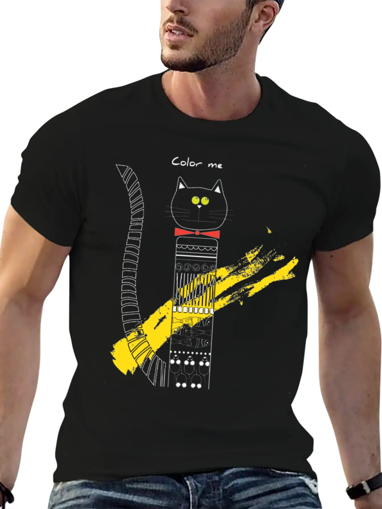 CAT_COLOR ME PLEASE Unisex Short Sleeve Soft Cotton T-Shirt – Casual Everyday Wear