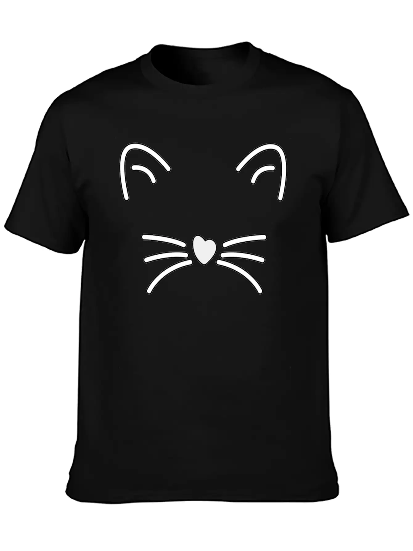 Cat Cute Ears, Heart Shaped Nose Whiskers Present Stylish Everyday T-Shirt – Unisex Basic Cotton Tee