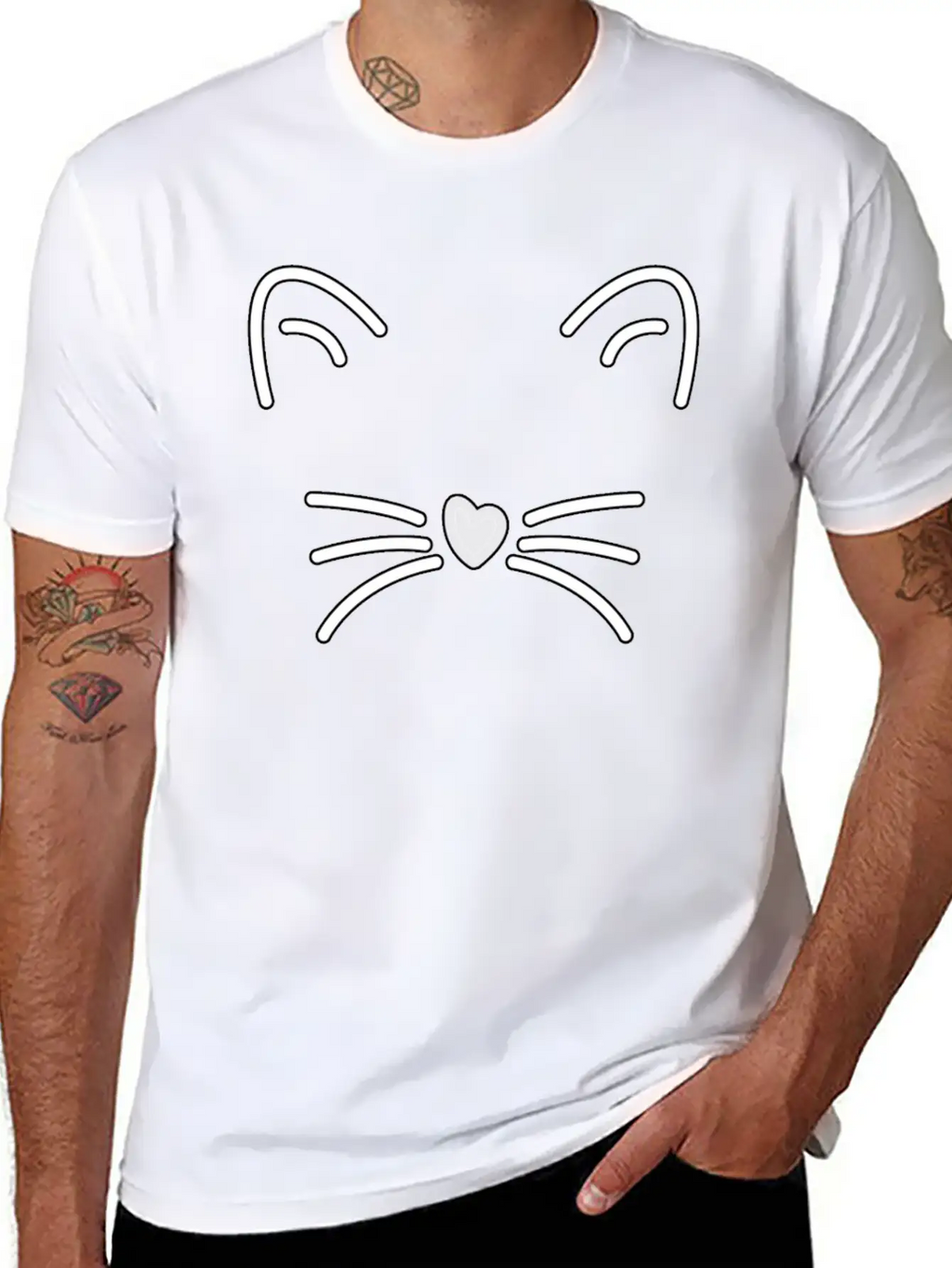 Cat Cute Ears, Heart Shaped Nose Whiskers Present Stylish Everyday T-Shirt – Unisex Basic Cotton Tee