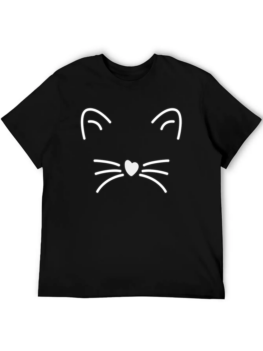 Cat Cute Ears, Heart Shaped Nose Whiskers Present Stylish Everyday T-Shirt – Unisex Basic Cotton Tee