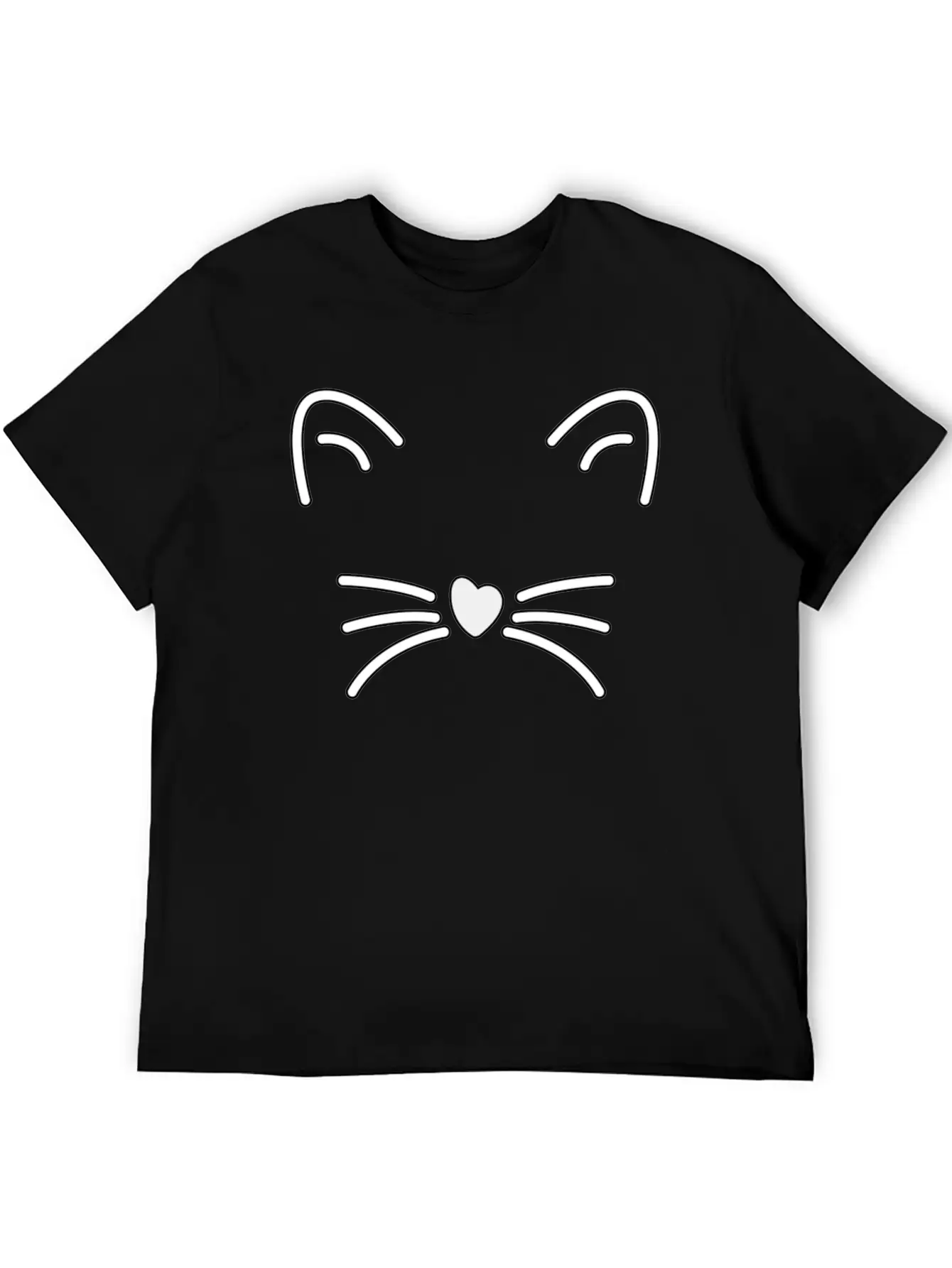 Cat Cute Ears, Heart Shaped Nose Whiskers Present Stylish Everyday T-Shirt – Unisex Basic Cotton Tee