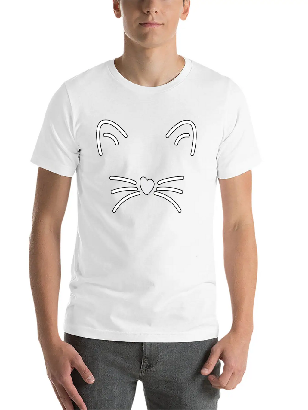 Cat Cute Ears, Heart Shaped Nose Whiskers Present Stylish Everyday T-Shirt – Unisex Basic Cotton Tee