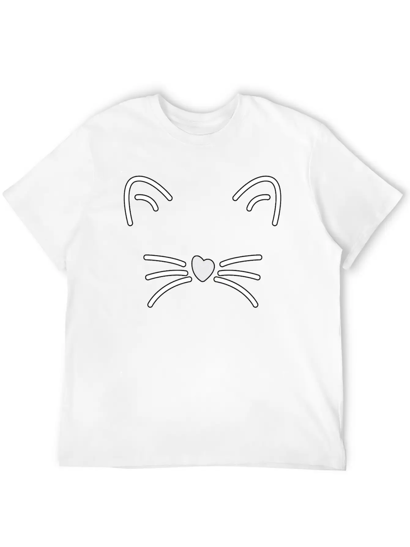 Cat Cute Ears, Heart Shaped Nose Whiskers Present Stylish Everyday T-Shirt – Unisex Basic Cotton Tee