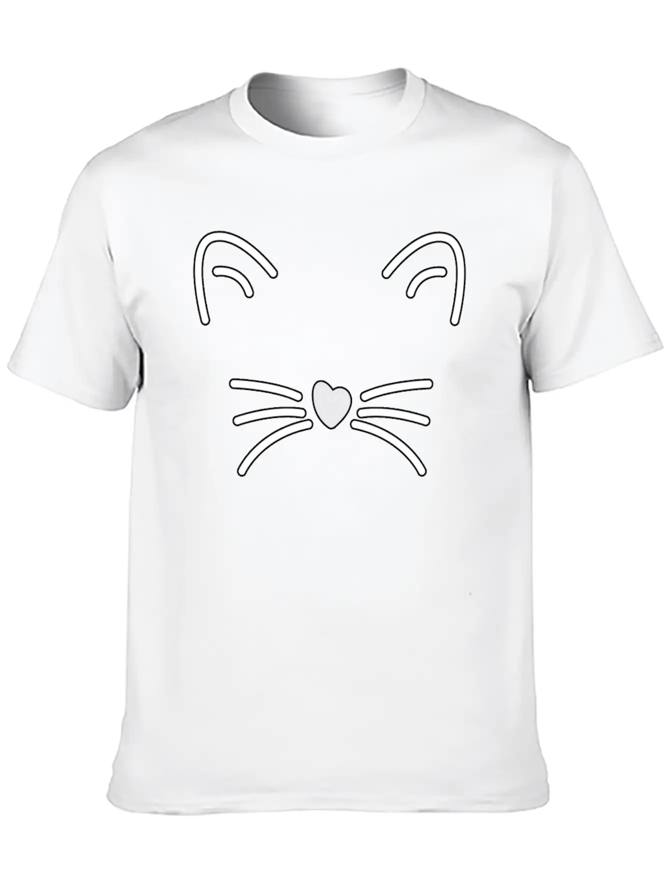 Cat Cute Ears, Heart Shaped Nose Whiskers Present Stylish Everyday T-Shirt – Unisex Basic Cotton Tee