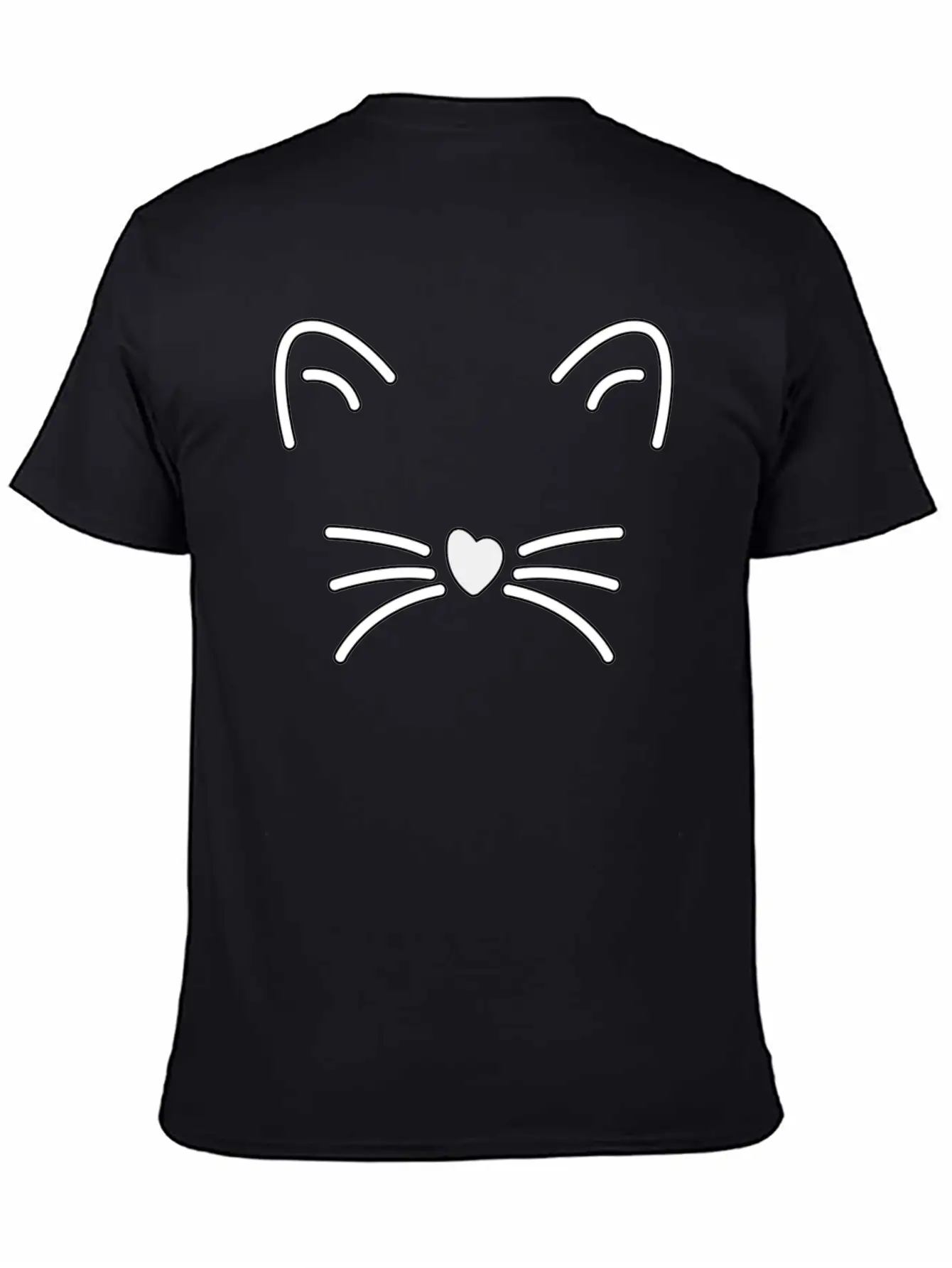 Cat Cute Ears, Heart Shaped Nose Whiskers Present Stylish Everyday T-Shirt – Unisex Basic Cotton Tee