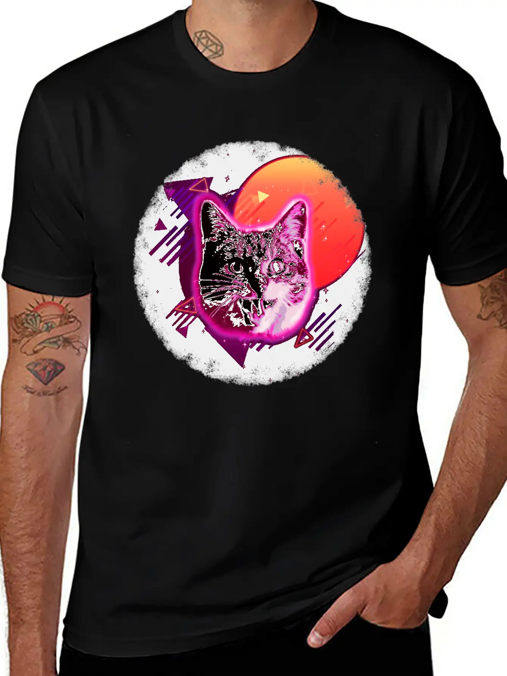 Cat Face Shirt Trippy Rave Neon 80s Disco Vintage Kitty Tee Breathable Soft Cotton T-Shirt – Timeless Casual Look