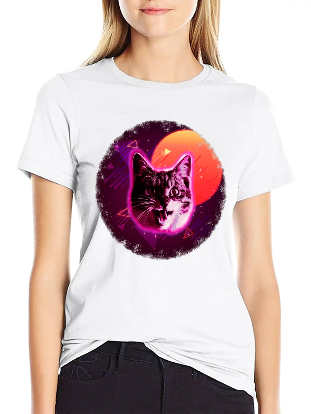 Cat Face Shirt Trippy Rave Neon 80s Disco Vintage Kitty Tee Breathable Soft Cotton T-Shirt – Timeless Casual Look