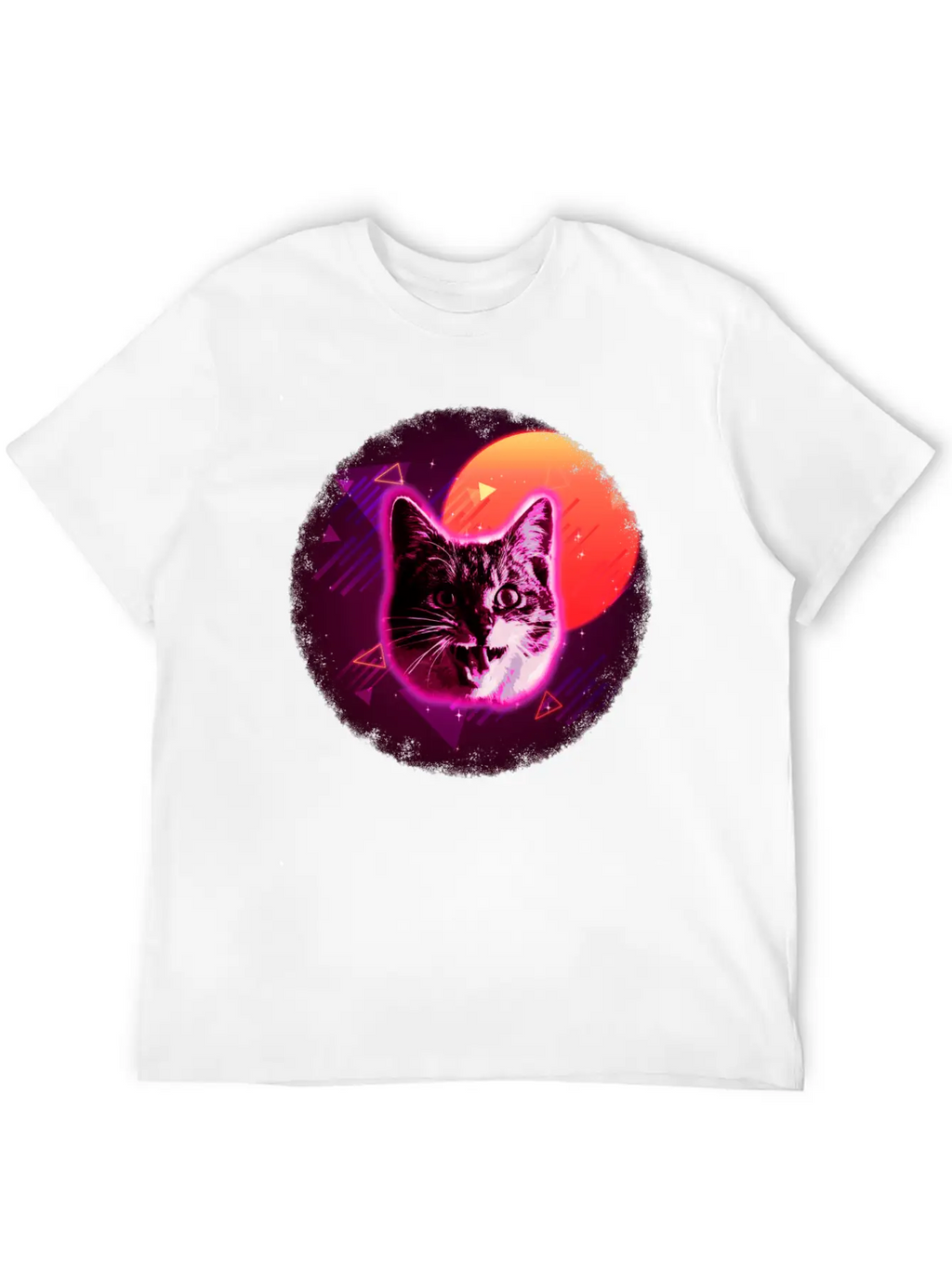 Cat Face Shirt Trippy Rave Neon 80s Disco Vintage Kitty Tee Breathable Soft Cotton T-Shirt – Timeless Casual Look