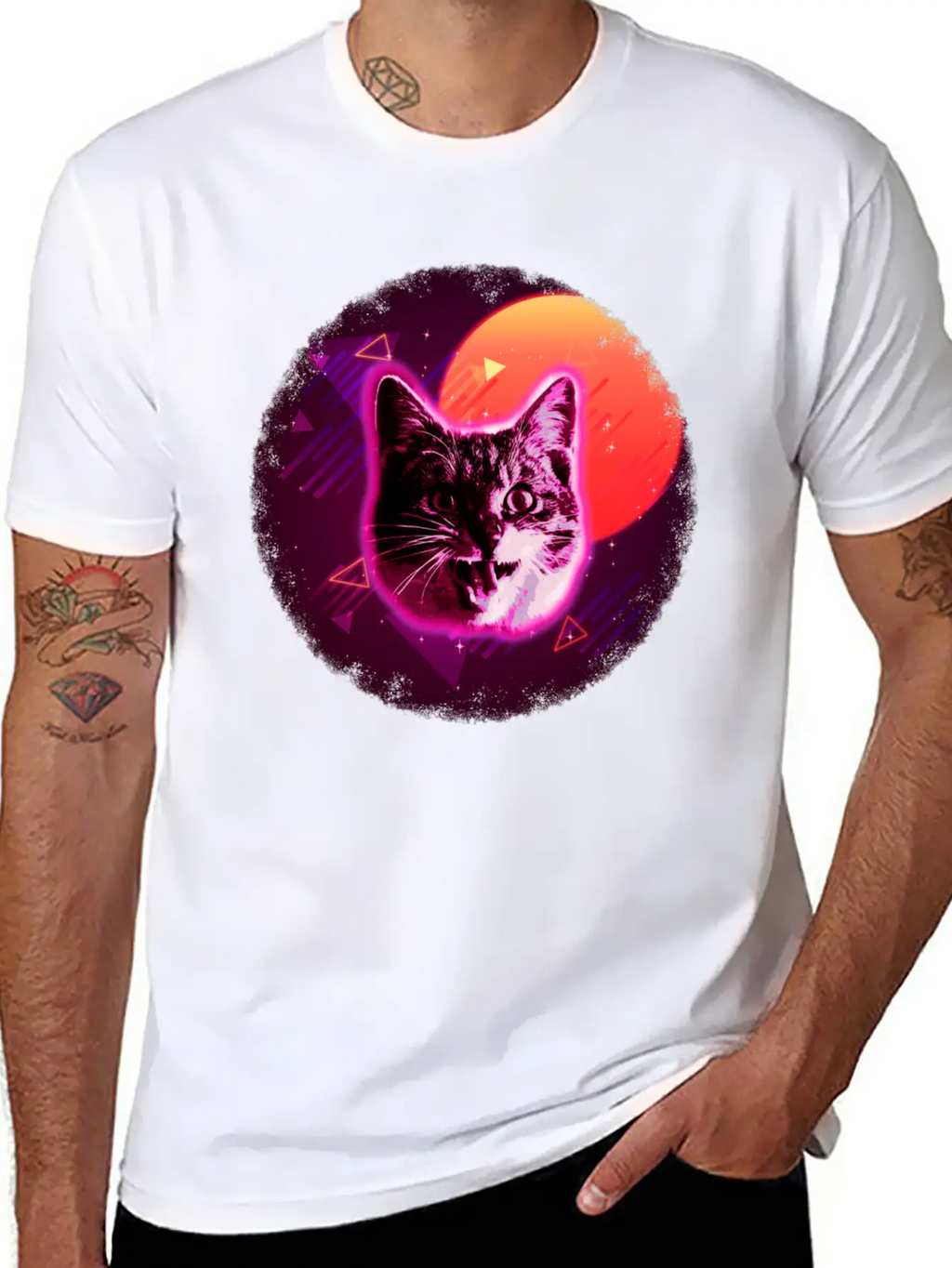 Cat Face Shirt Trippy Rave Neon 80s Disco Vintage Kitty Tee Breathable Soft Cotton T-Shirt – Timeless Casual Look
