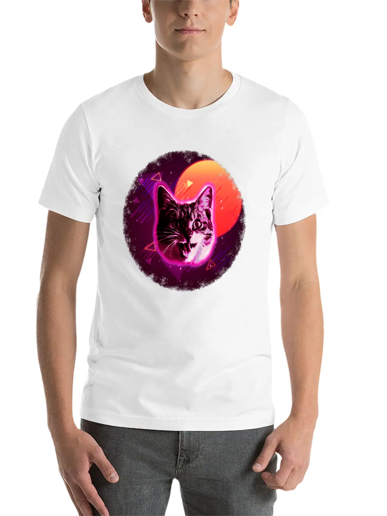 Cat Face Shirt Trippy Rave Neon 80s Disco Vintage Kitty Tee Breathable Soft Cotton T-Shirt – Timeless Casual Look