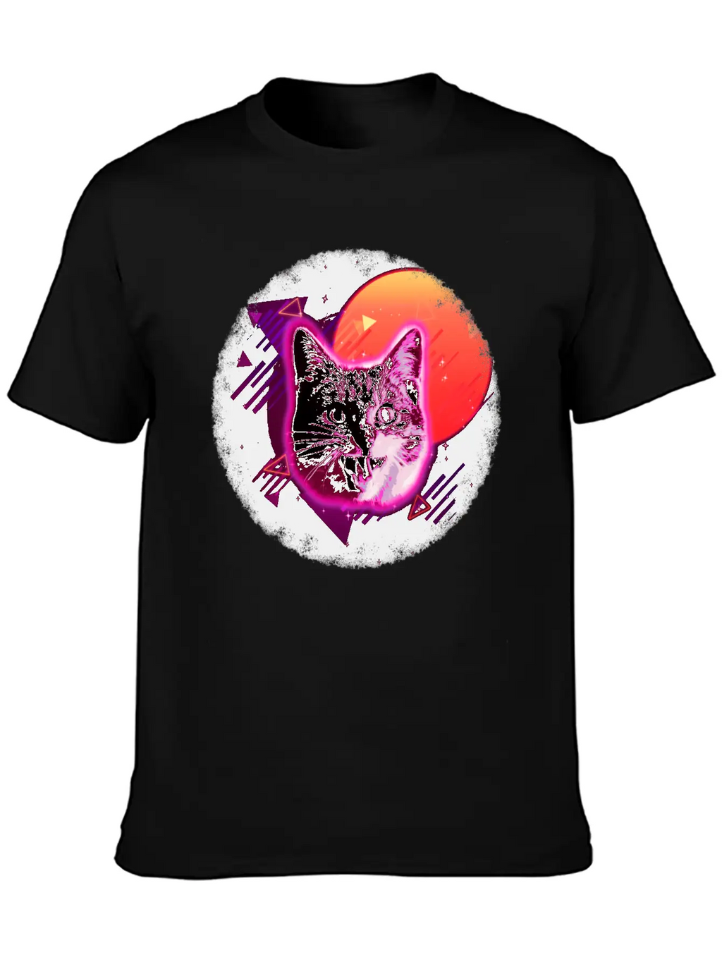 Cat Face Shirt Trippy Rave Neon 80s Disco Vintage Kitty Tee Breathable Soft Cotton T-Shirt – Timeless Casual Look